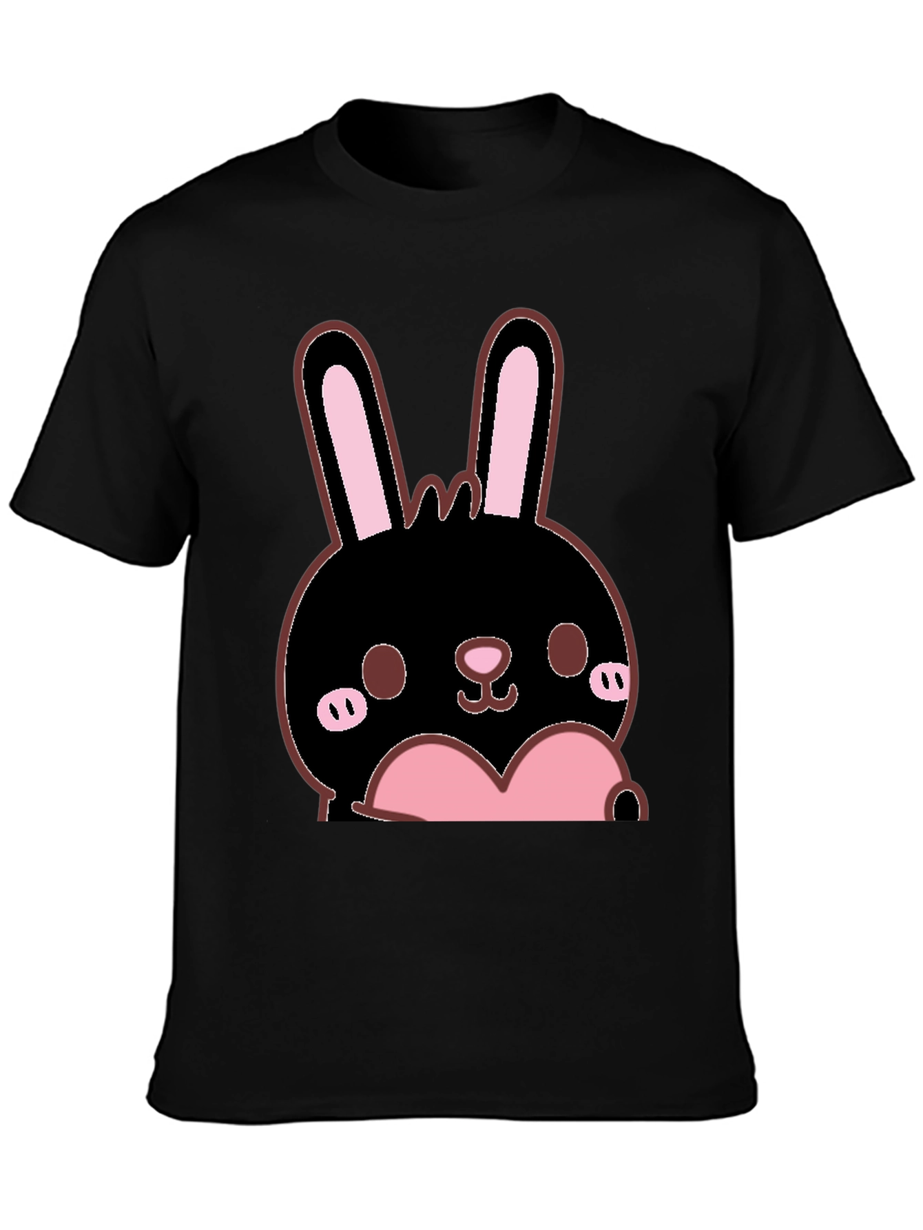 Kawaii Bunny Heart Graphic Tee - Black