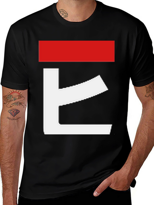 Abstract Graphic Tee - Red and White Design on Black