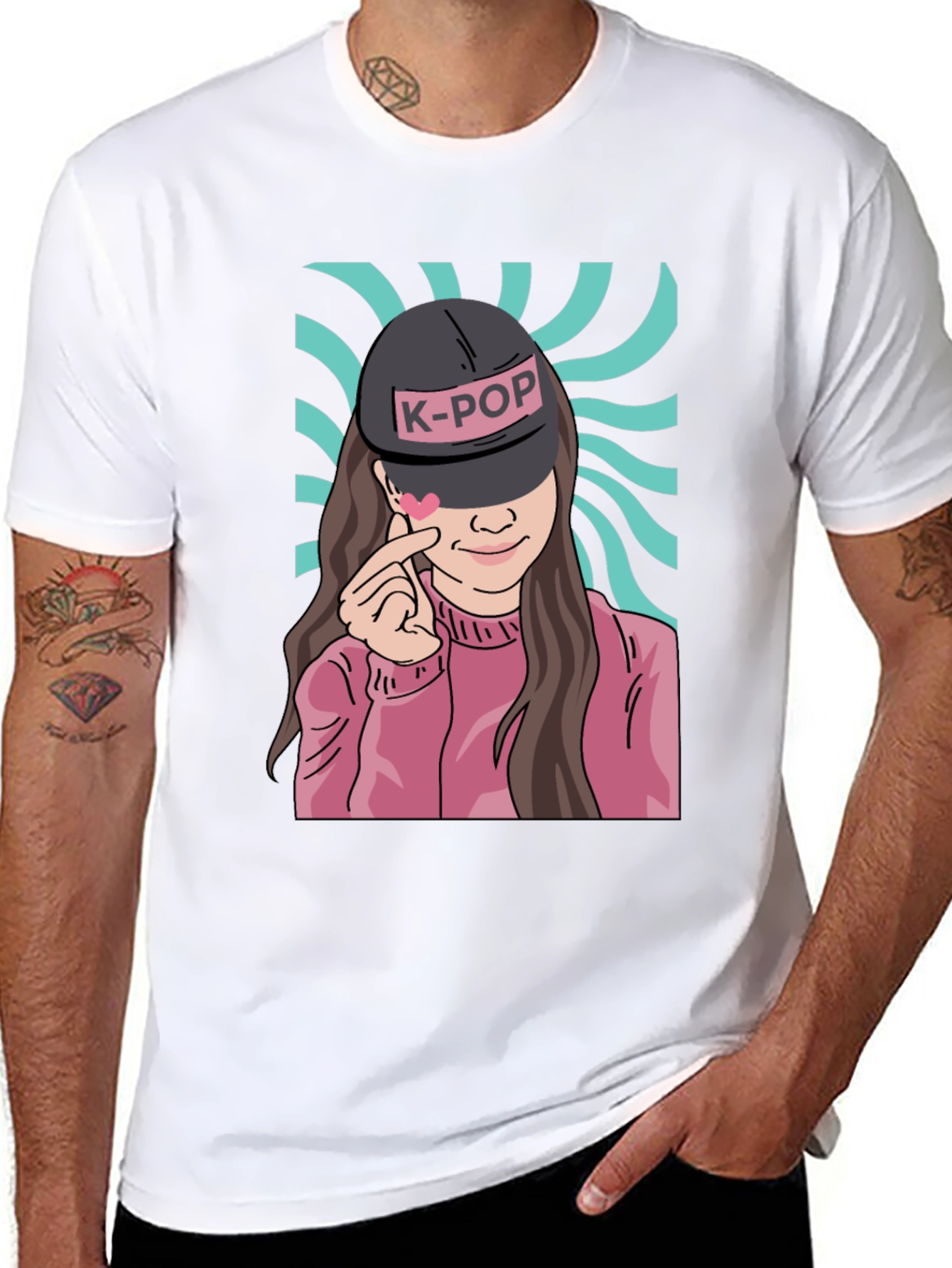 K-Pop Girl Graphic Print Black T-Shirt