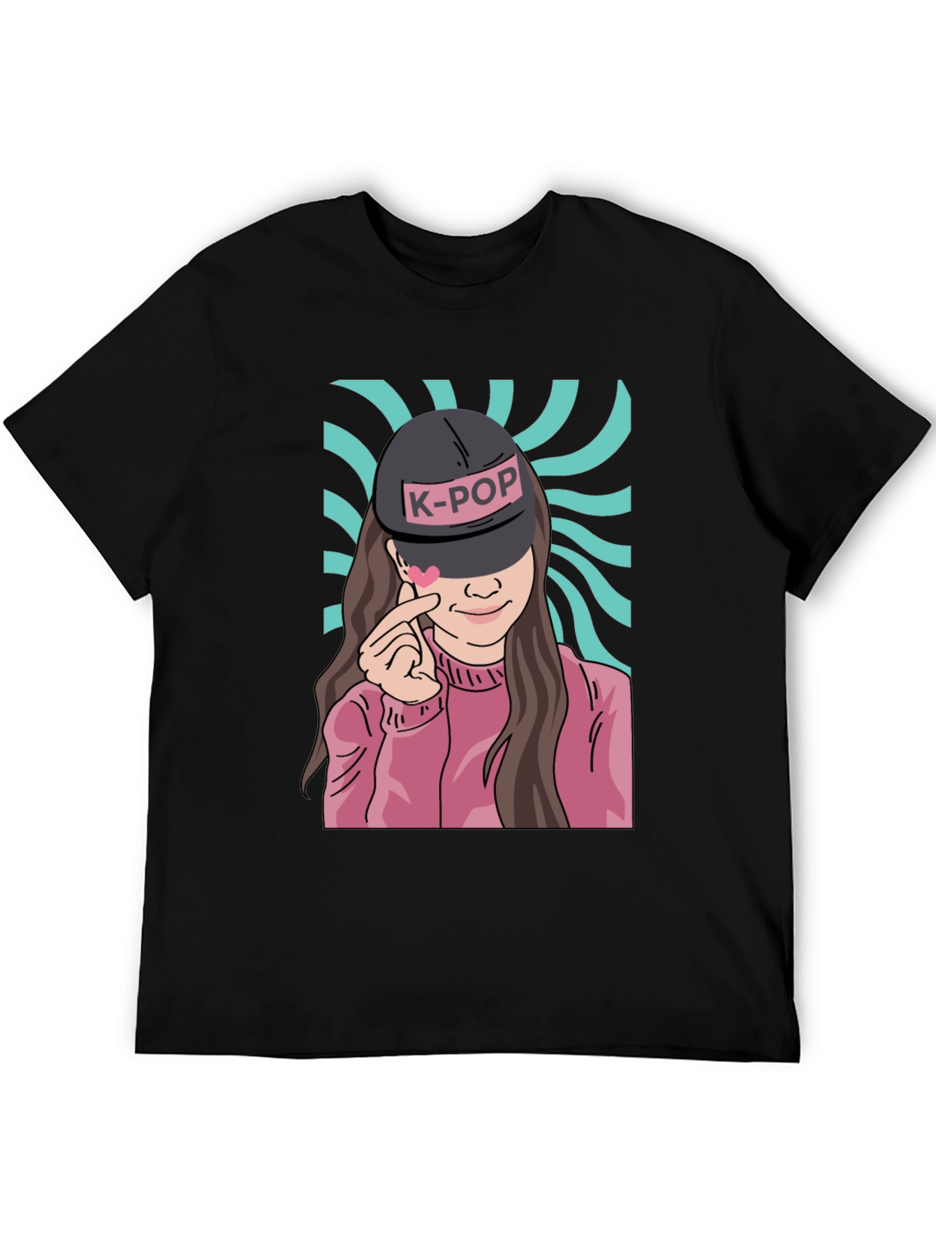 K-Pop Girl Graphic Print Black T-Shirt