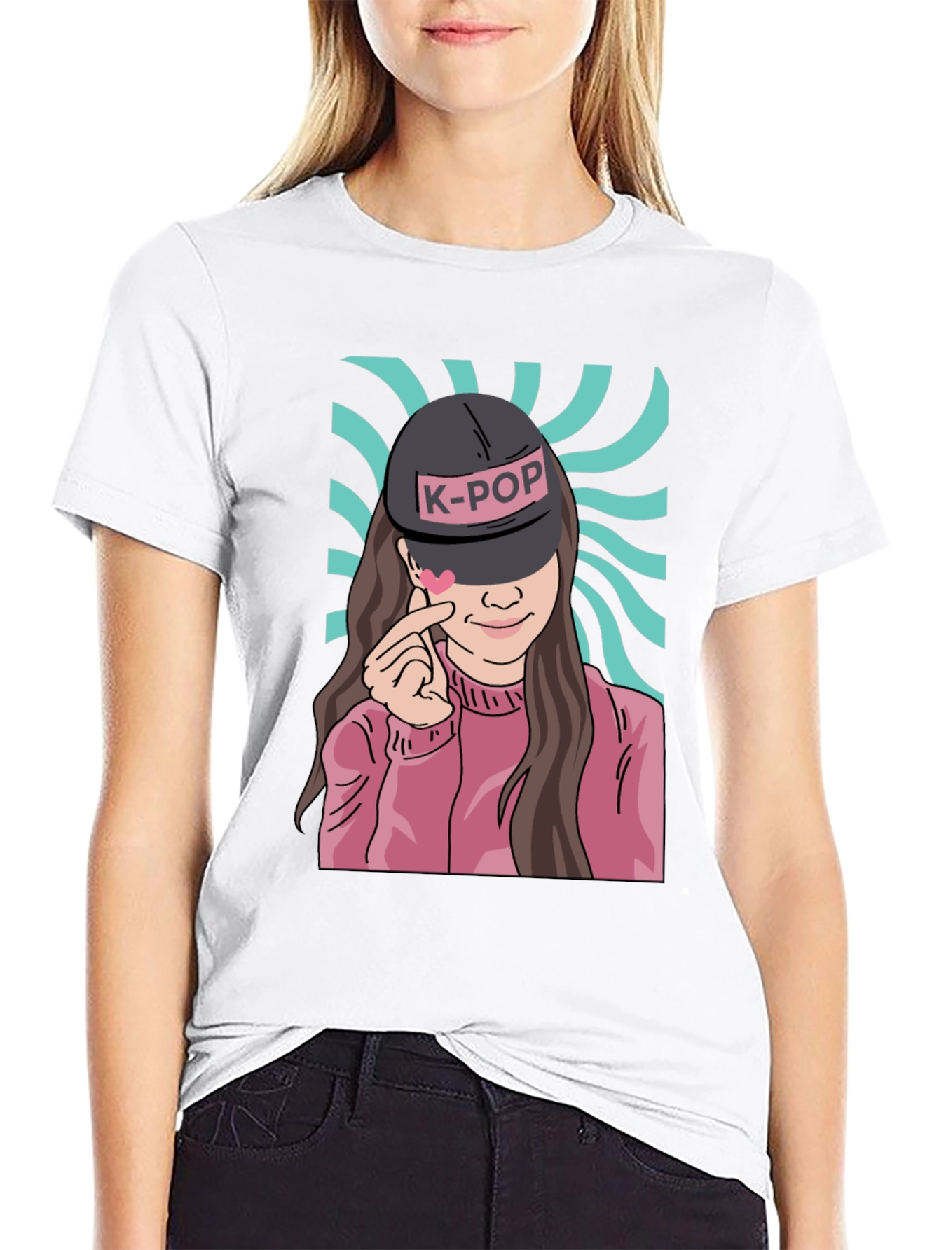 K-Pop Girl Graphic Print Black T-Shirt
