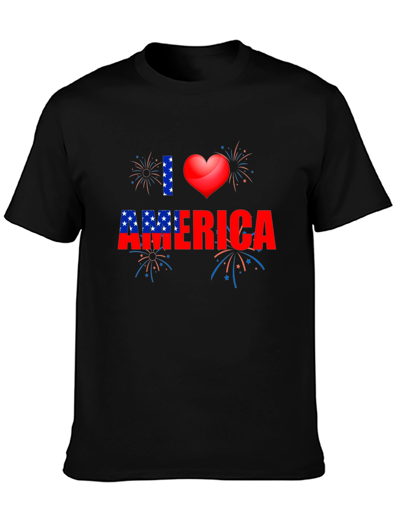 Patriotic I Heart America Black T-Shirt
