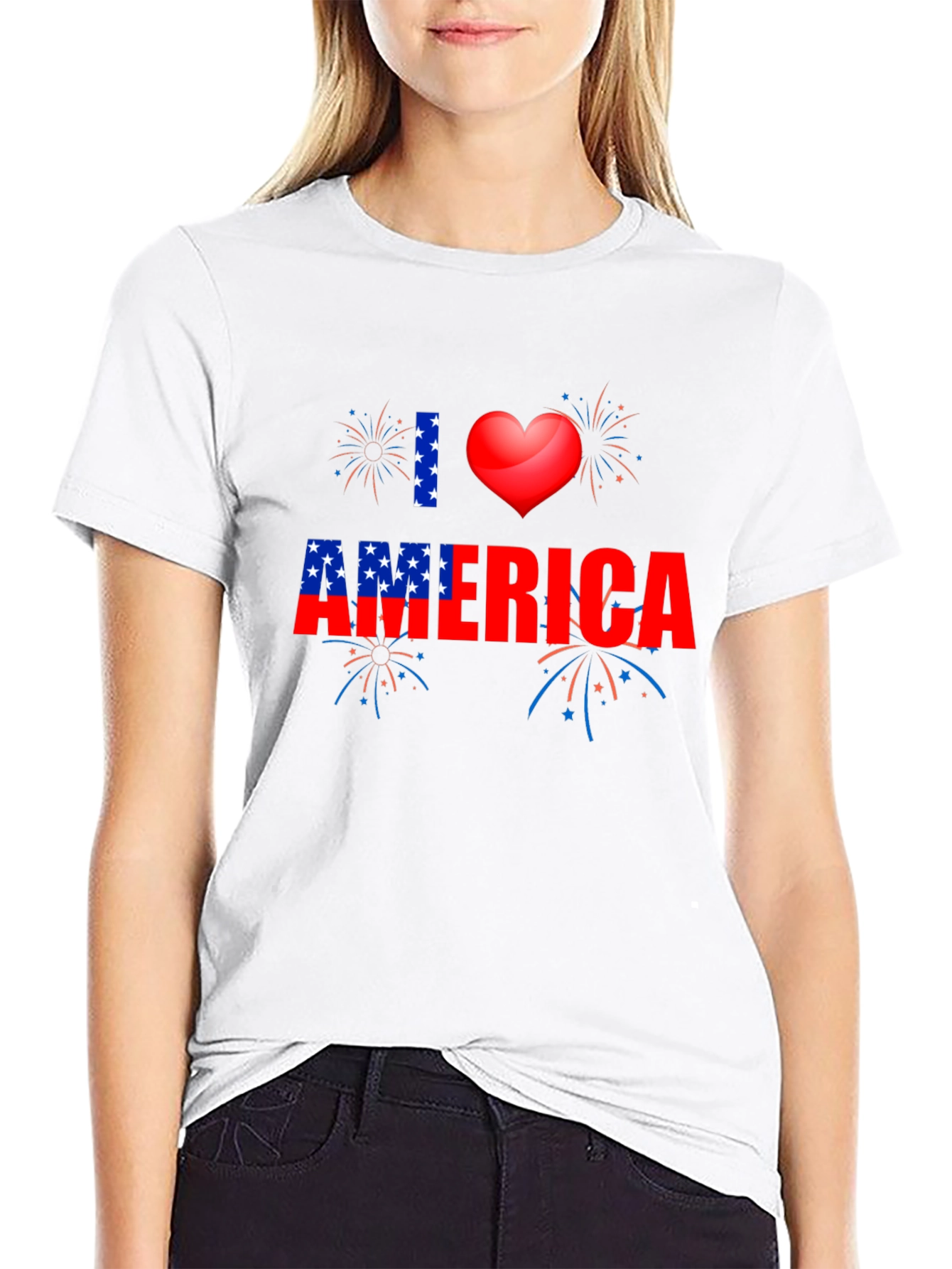 Patriotic I Heart America Black T-Shirt