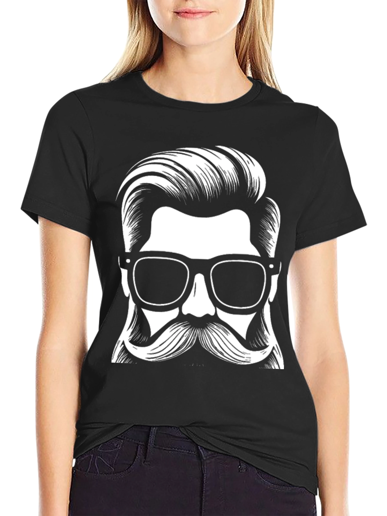 Mens Black Hipster Graphic Tee