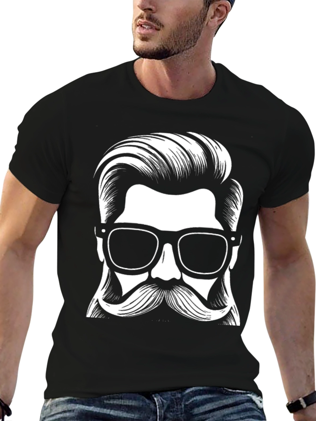 Mens Black Hipster Graphic Tee