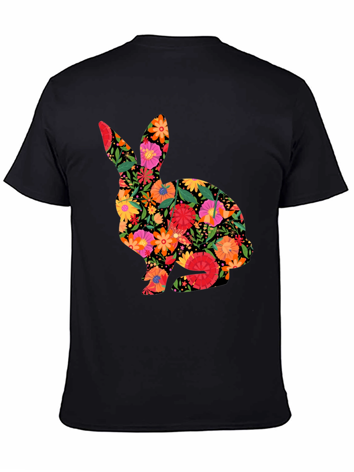 Floral Easter Bunny Mens Black T-Shirt