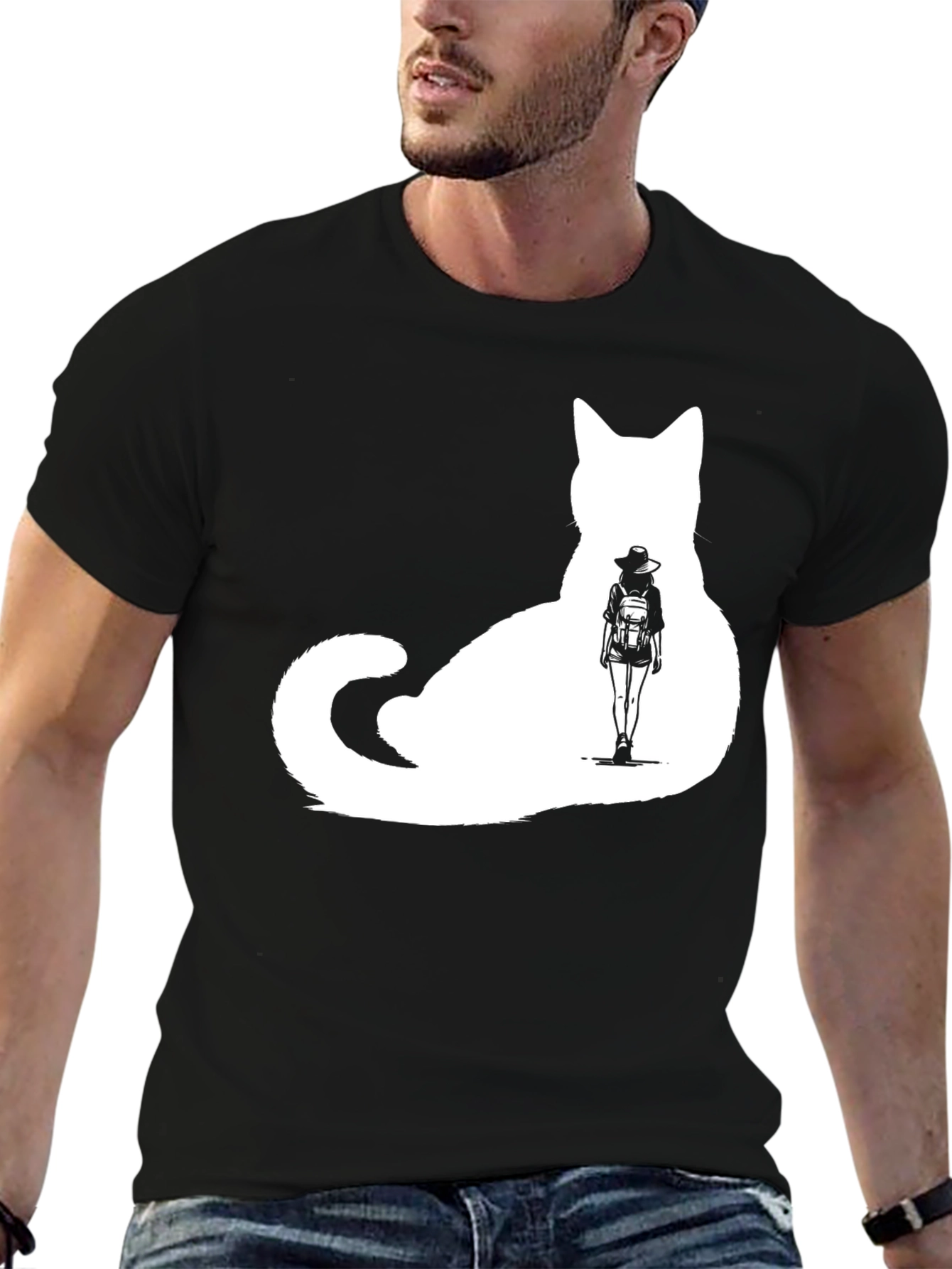 Cat Silhouette Graphic Tee - Adventure Awaits