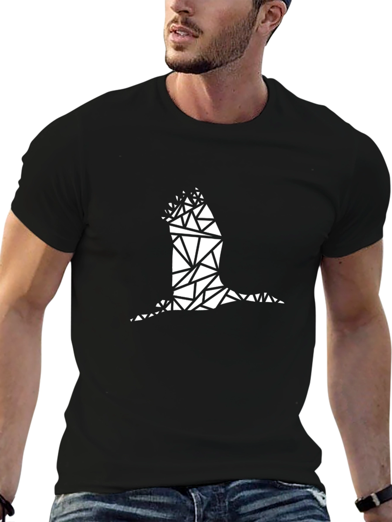 Geometric Bird Graphic Black T-Shirt