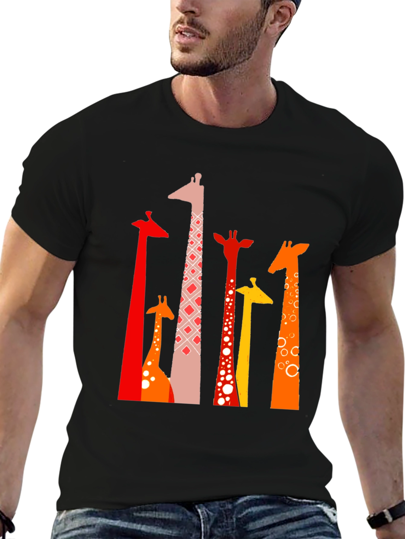 Giraffe Print Black T-Shirt