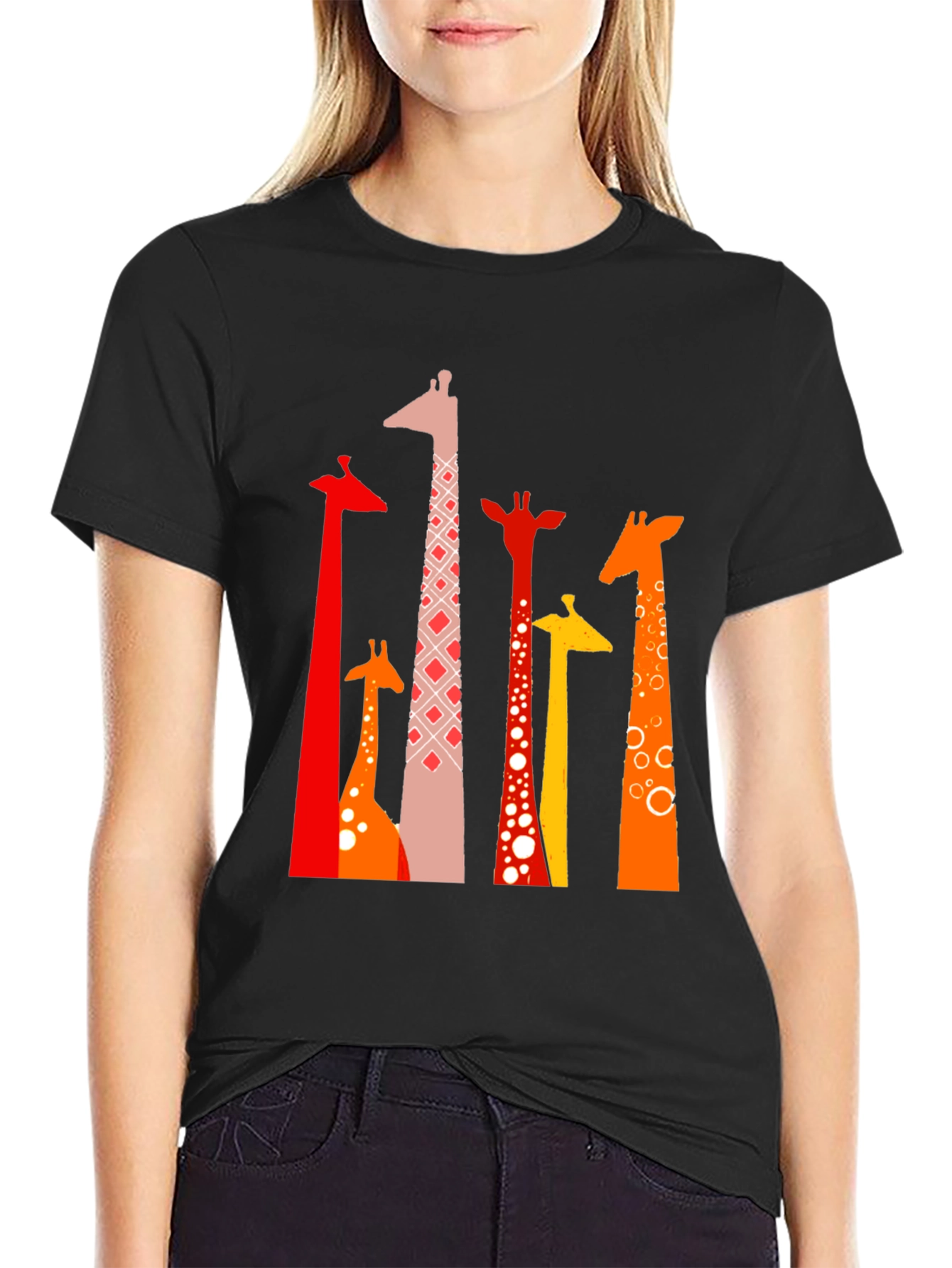 Giraffe Print Black T-Shirt