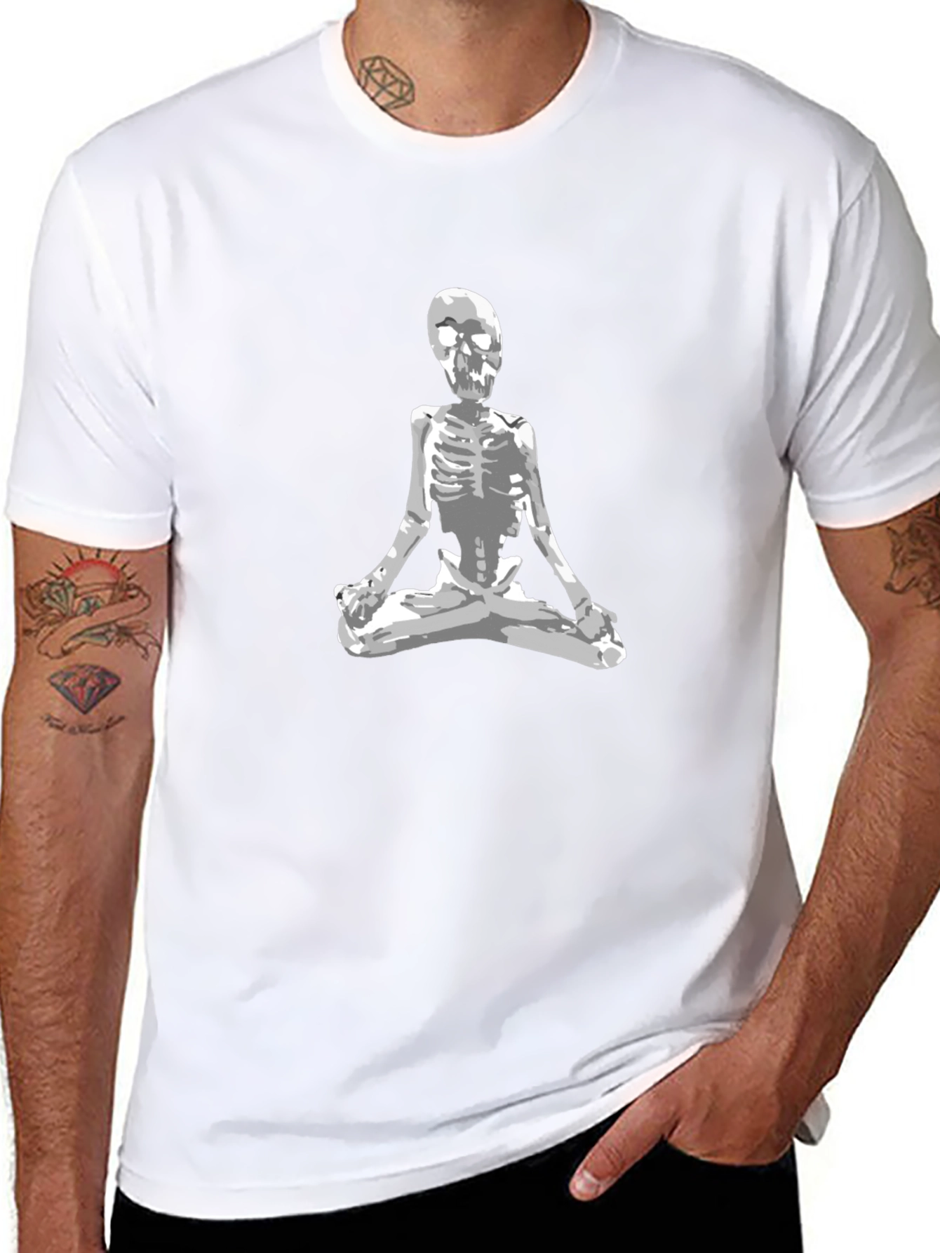 Skeleton Meditating Graphic Tee - Black Cotton T-Shirt