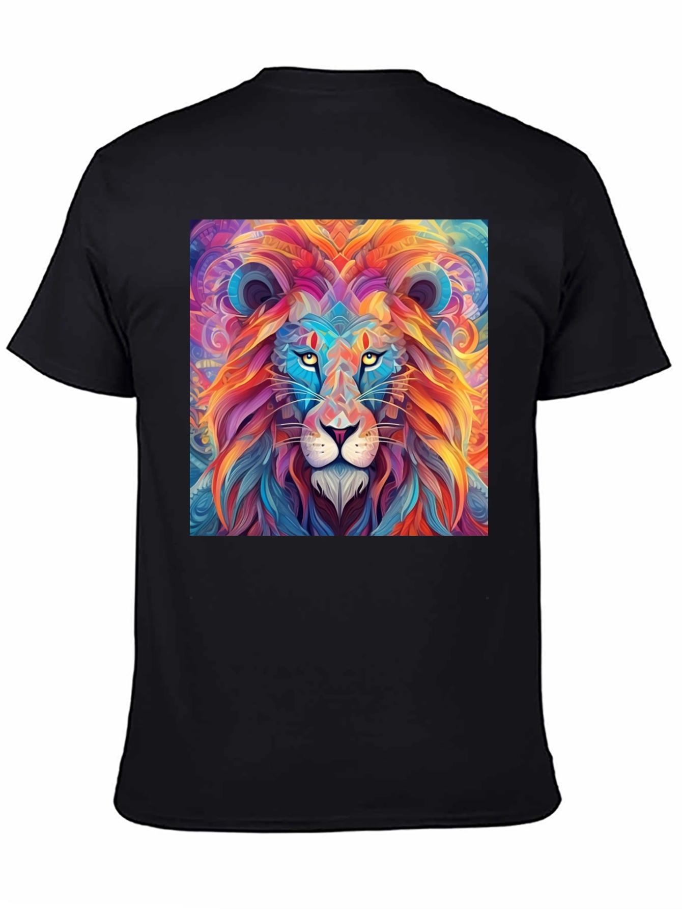 Vibrant Lion Graphic Print Black T-Shirt