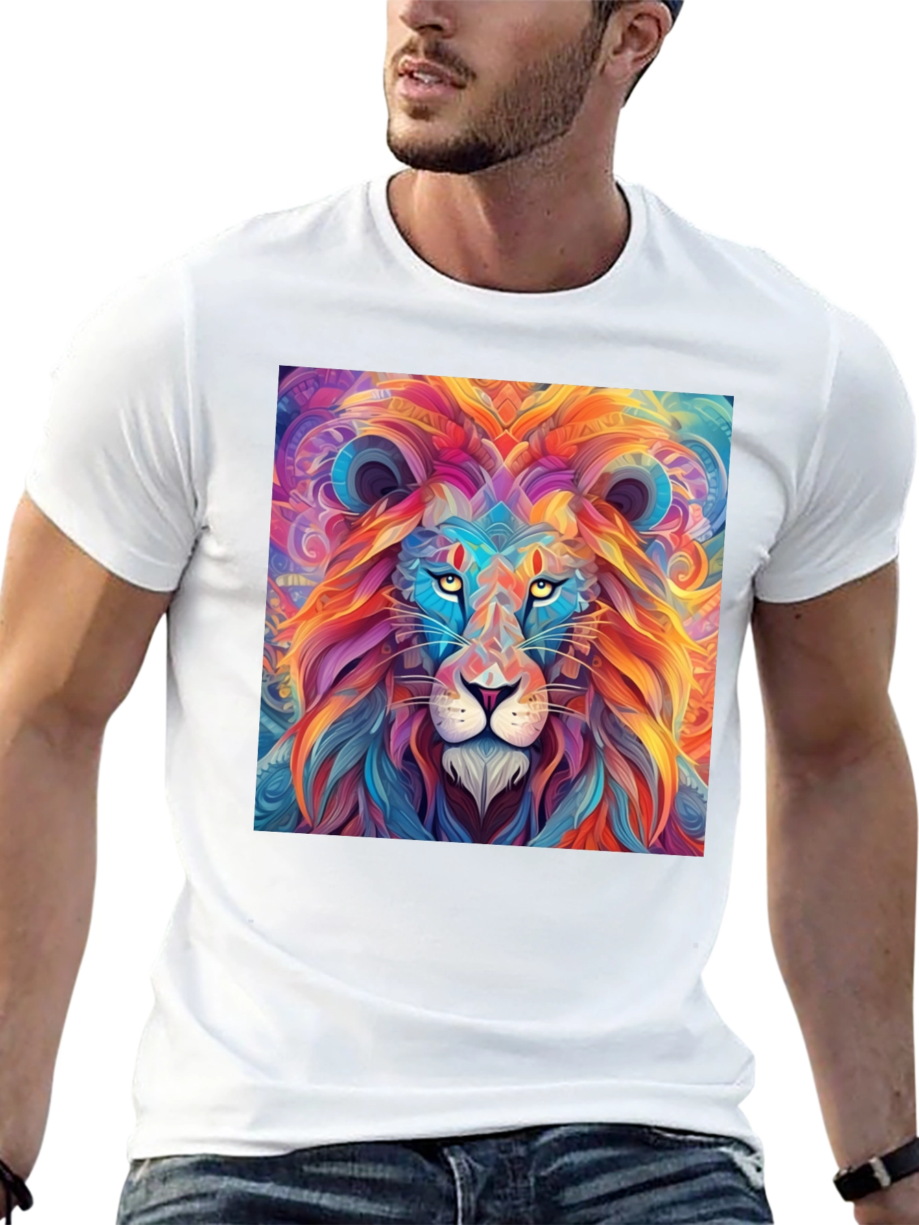 Vibrant Lion Graphic Print Black T-Shirt