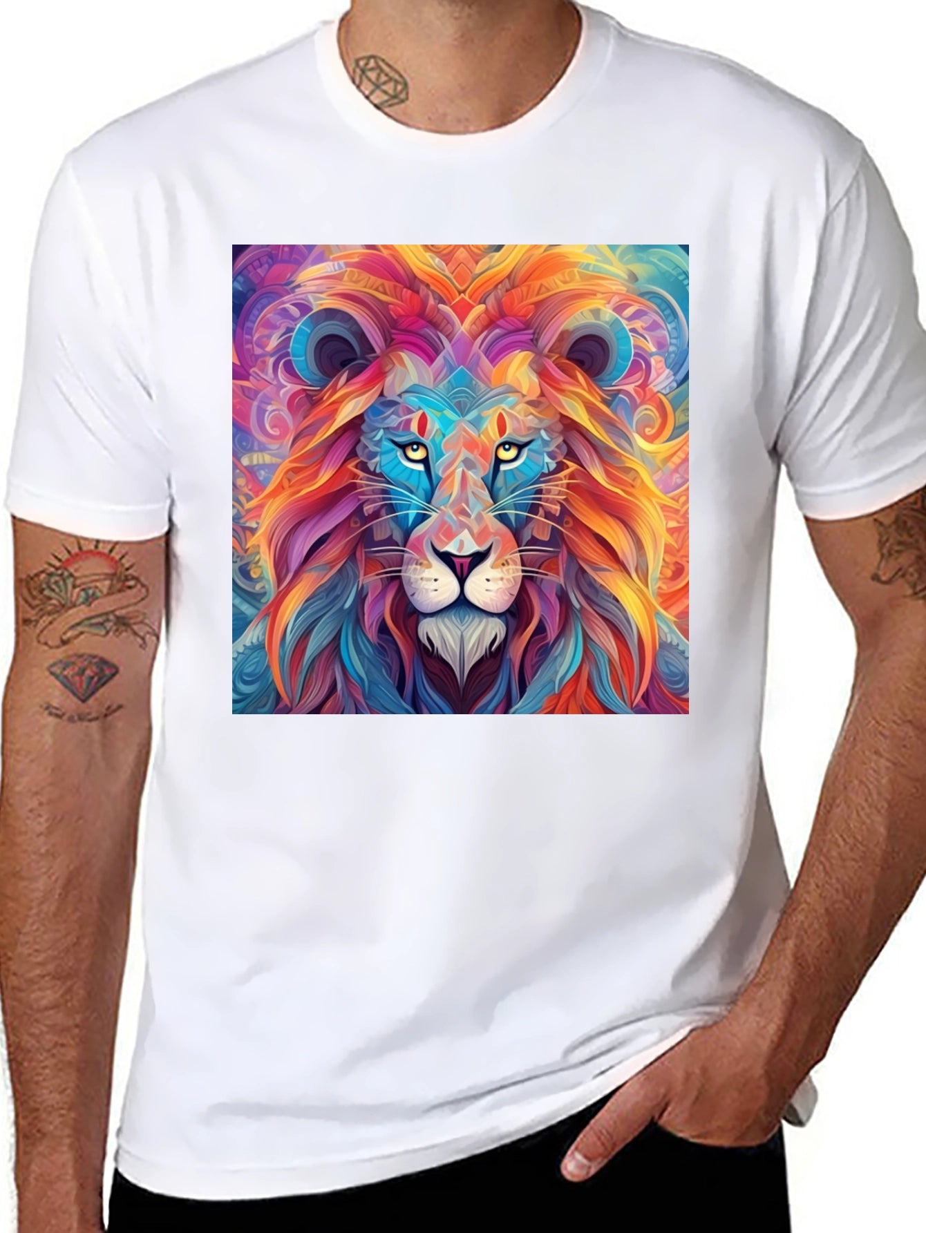 Vibrant Lion Graphic Print Black T-Shirt