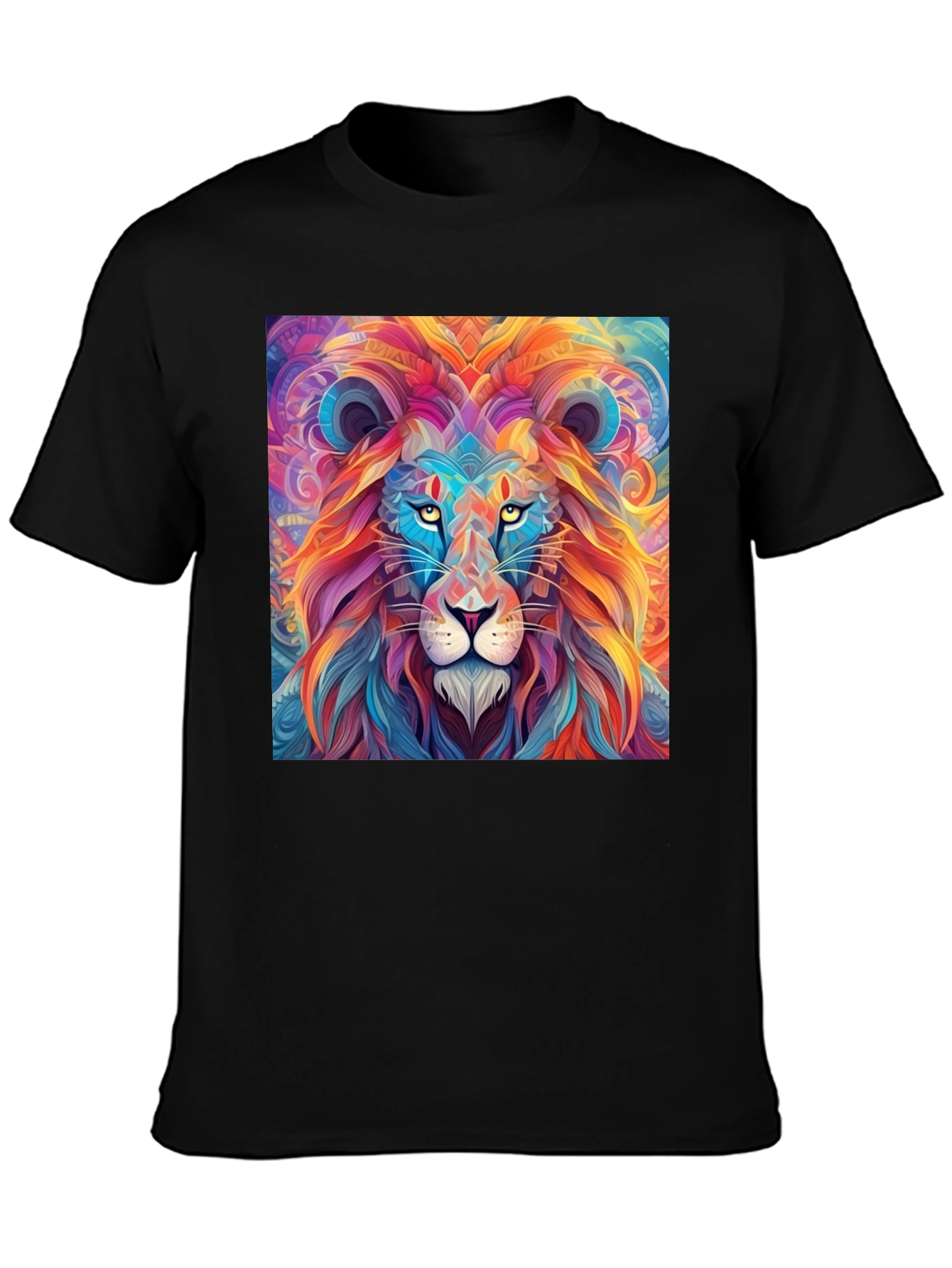 Vibrant Lion Graphic Print Black T-Shirt