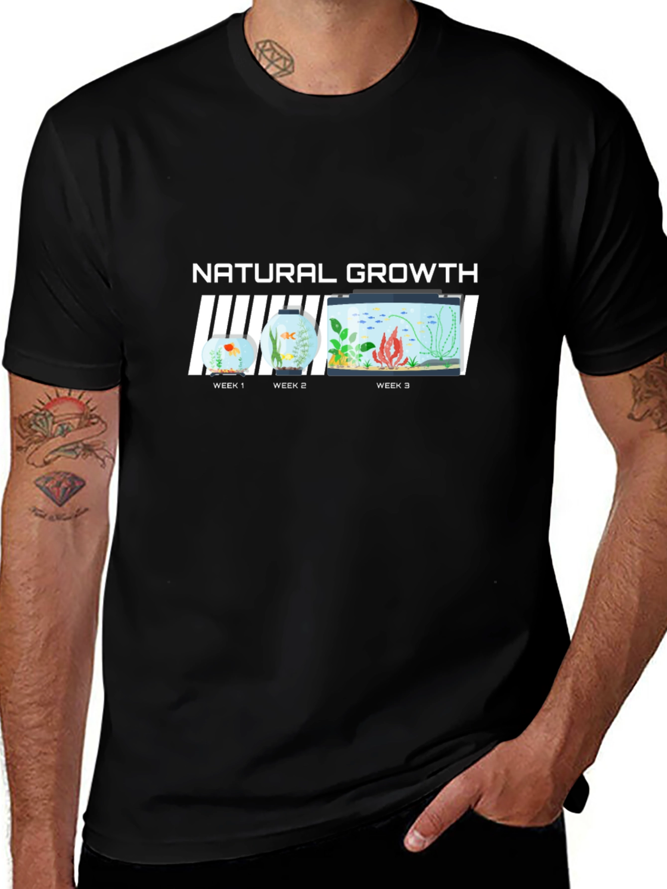 Natural Growth Black T-Shirt - Fish Evolution Tee