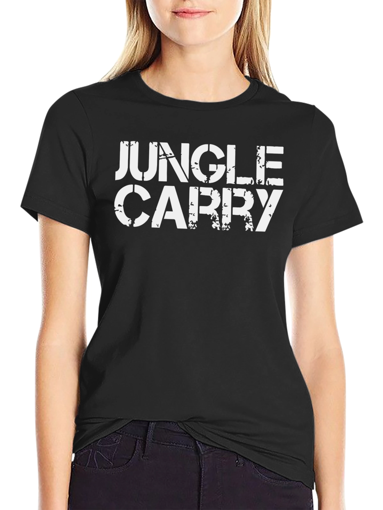 Jungle Carry Black T-Shirt - Distressed White Print
