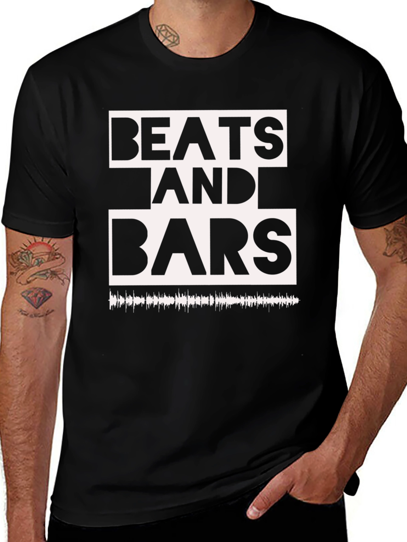 Beats and Bars Graphic Tee - Black Cotton T-Shirt
