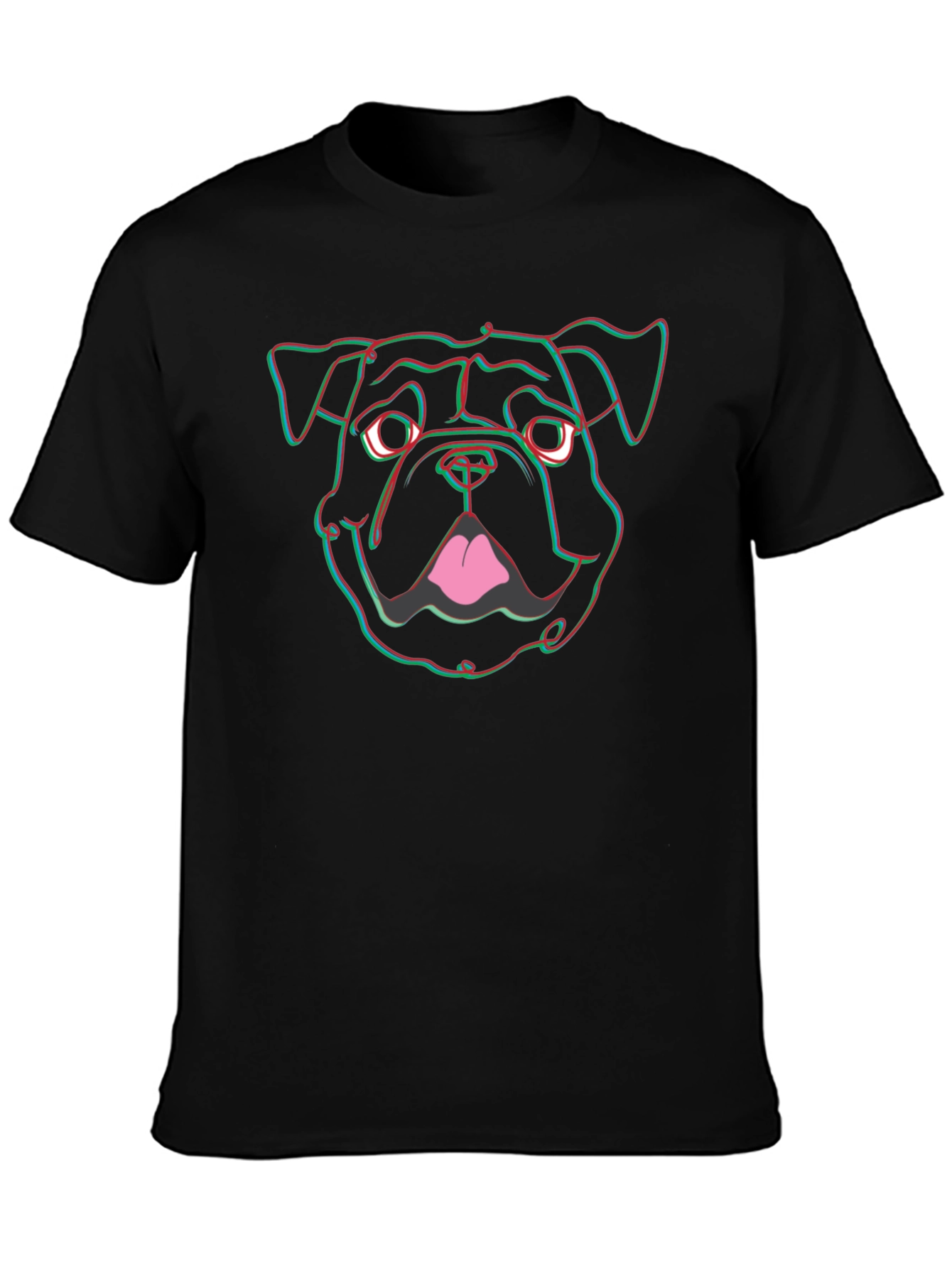 Cool 3D Bulldog Graphic Print Black T-Shirt