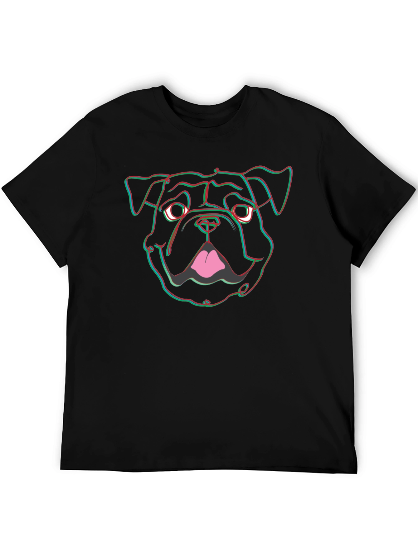 Cool 3D Bulldog Graphic Print Black T-Shirt