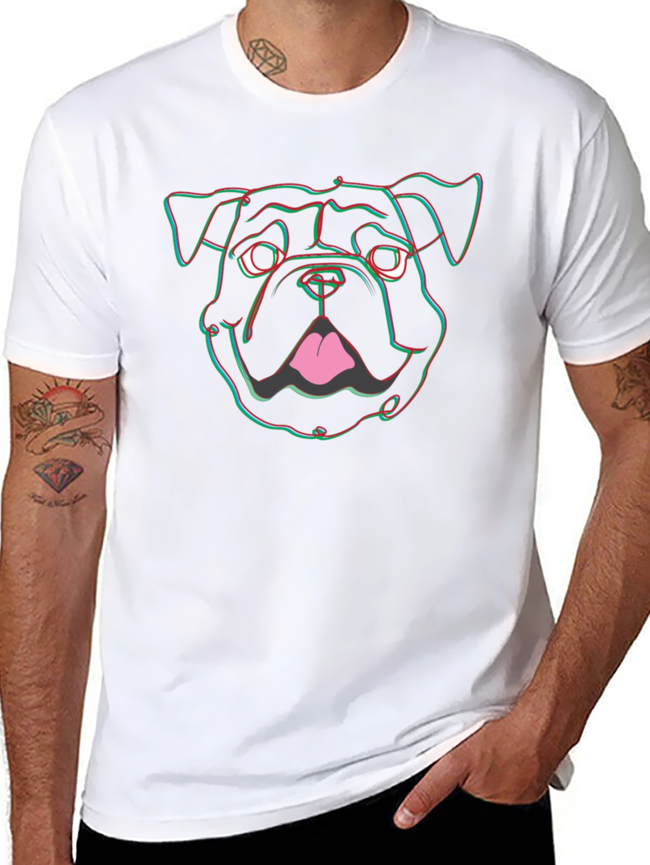 Cool 3D Bulldog Graphic Print Black T-Shirt