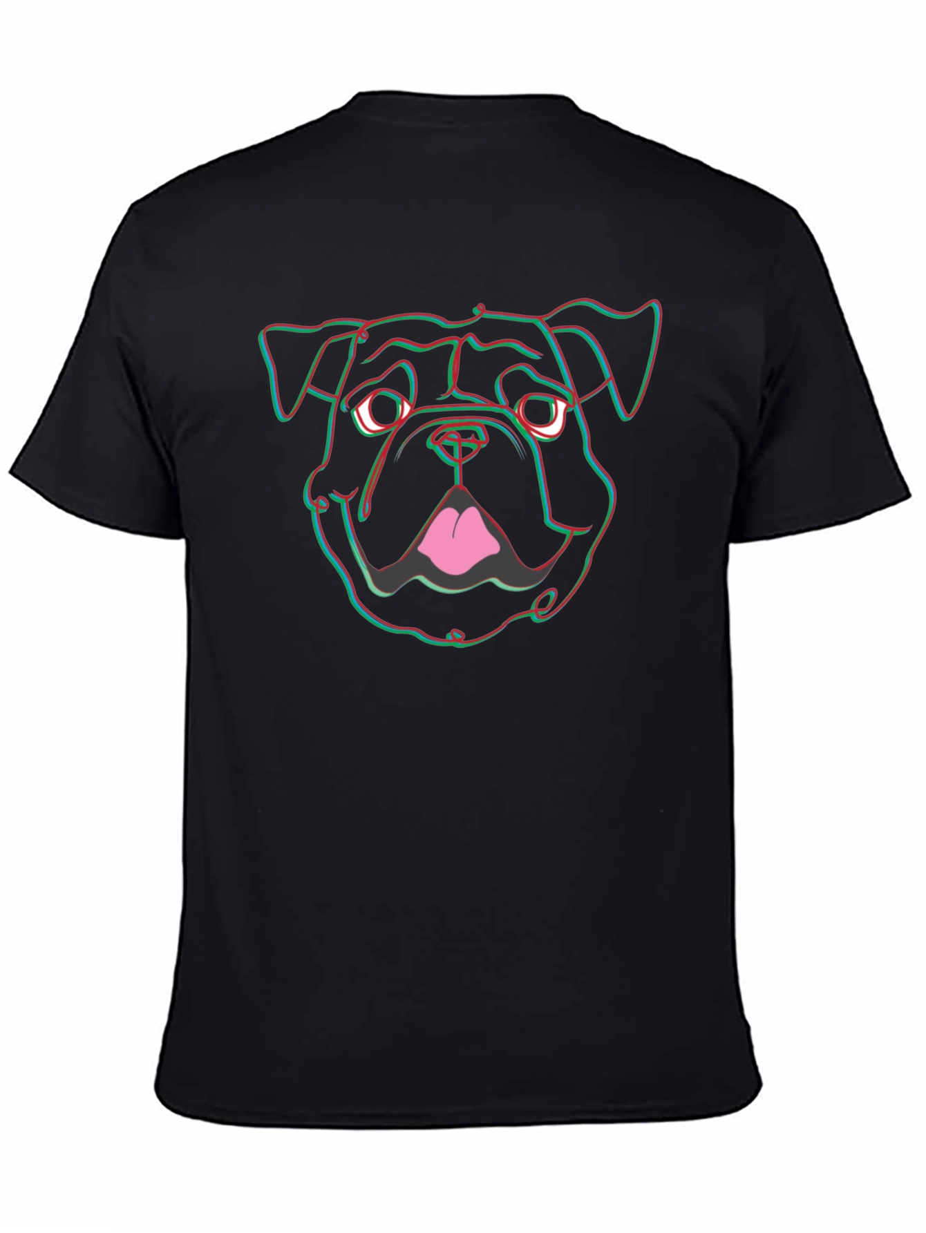 Cool 3D Bulldog Graphic Print Black T-Shirt
