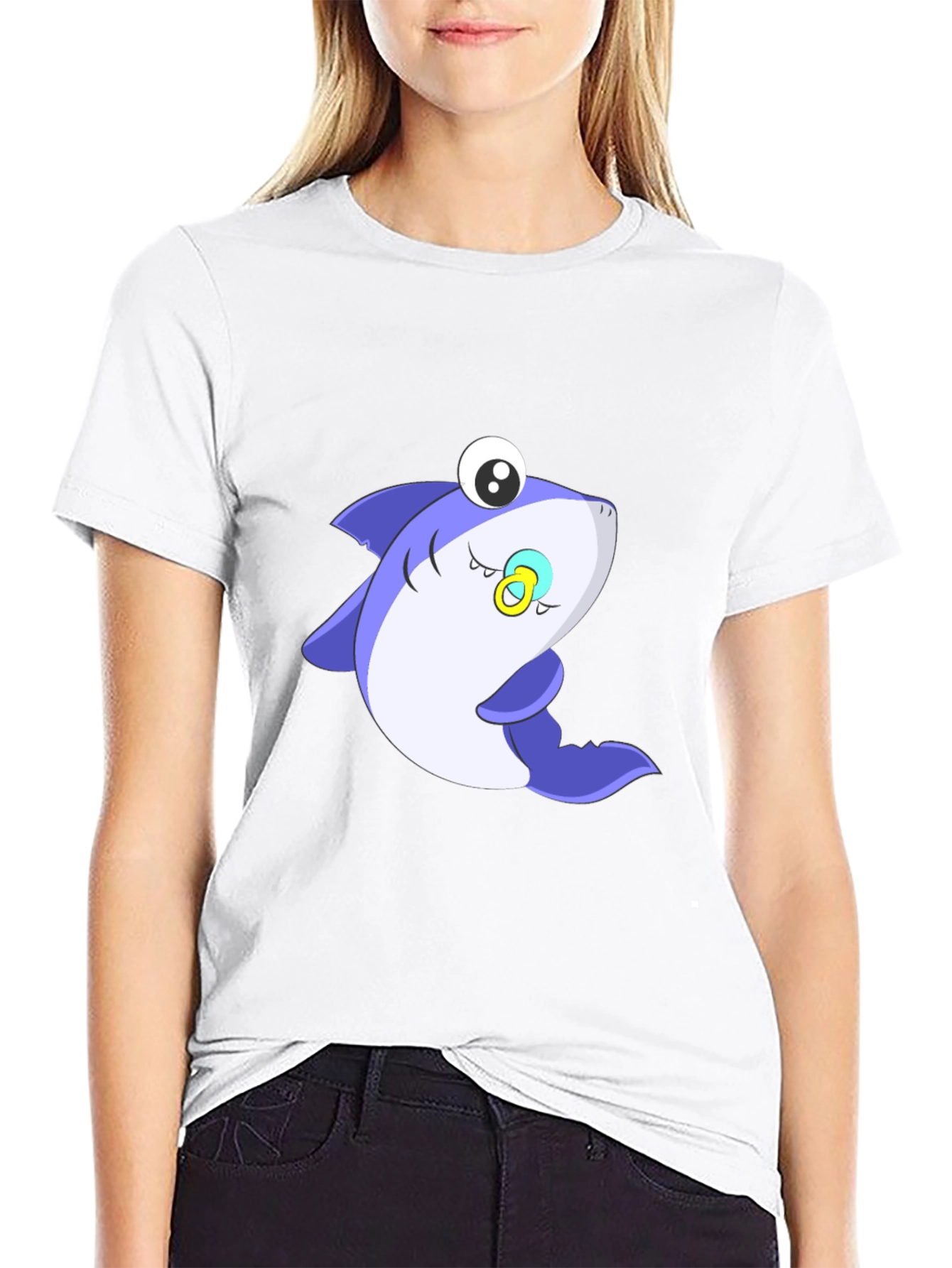 Cute Shark Graphic Tee - Black Cotton Blend