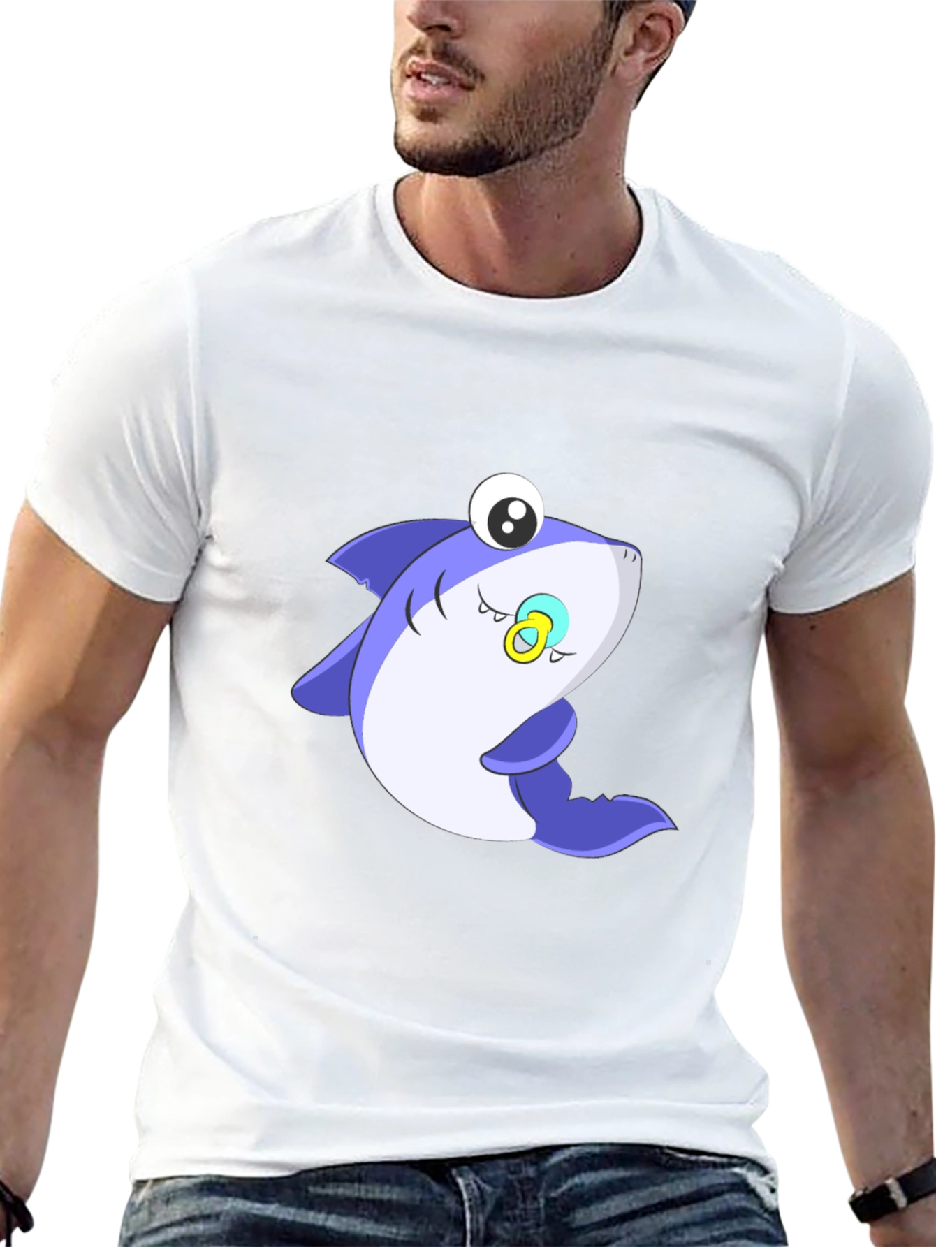 Cute Shark Graphic Tee - Black Cotton Blend