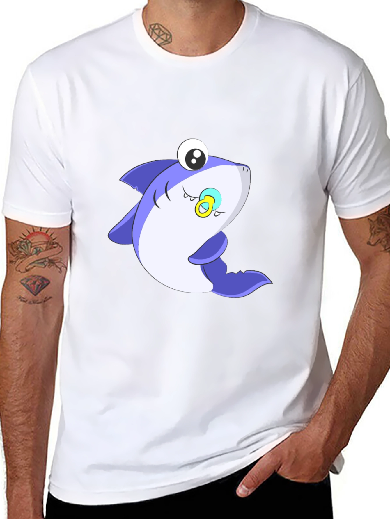 Cute Shark Graphic Tee - Black Cotton Blend