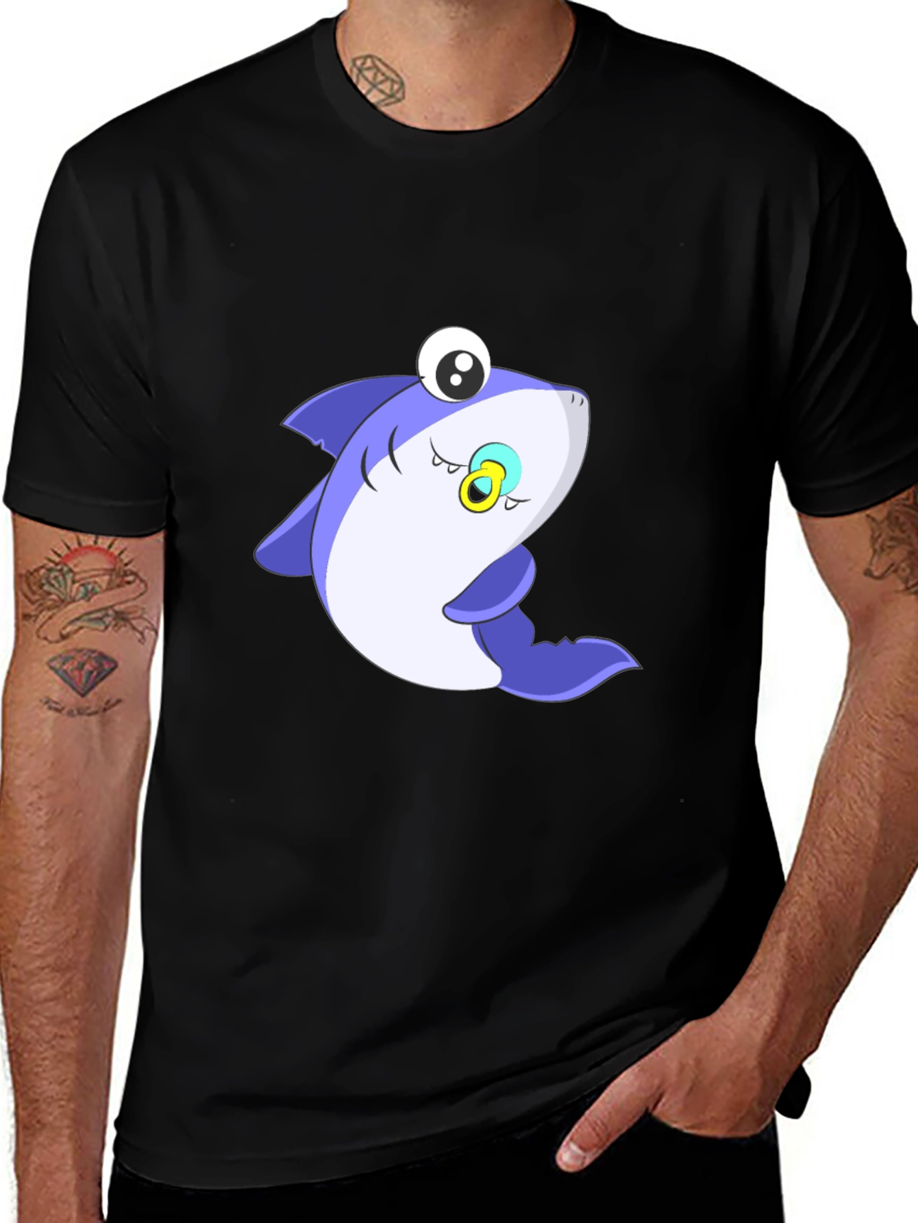 Cute Shark Graphic Tee - Black Cotton Blend