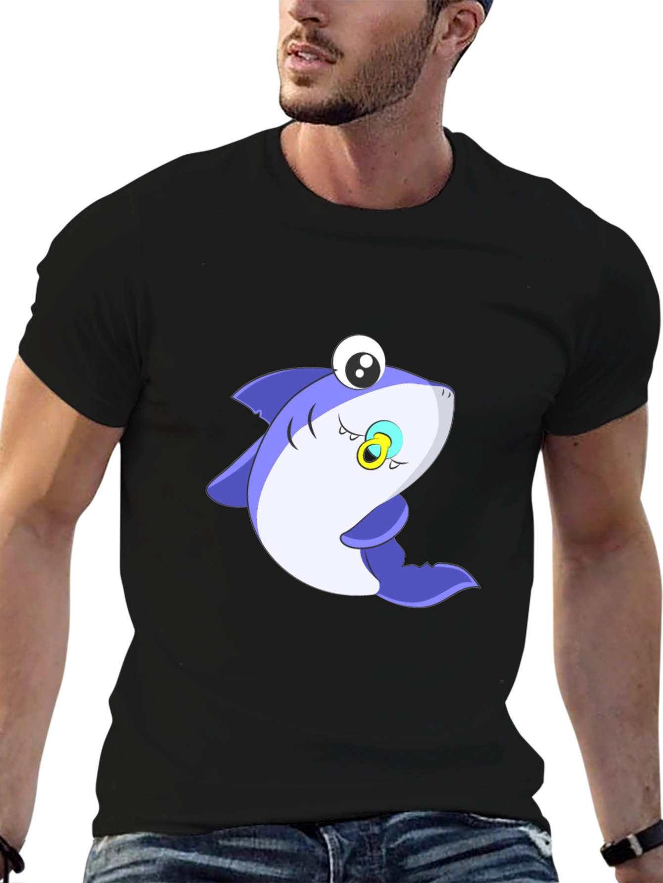 Cute Shark Graphic Tee - Black Cotton Blend