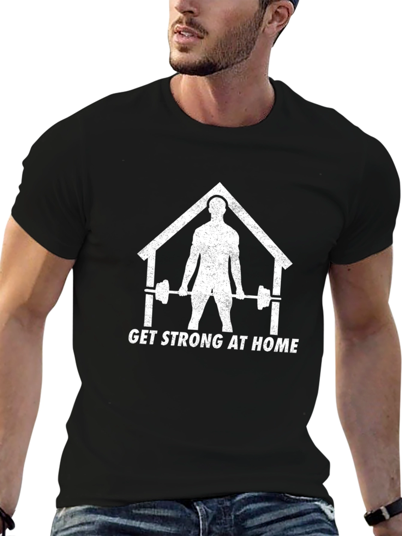 Get Strong At Home Black T-Shirt - Weightlifting