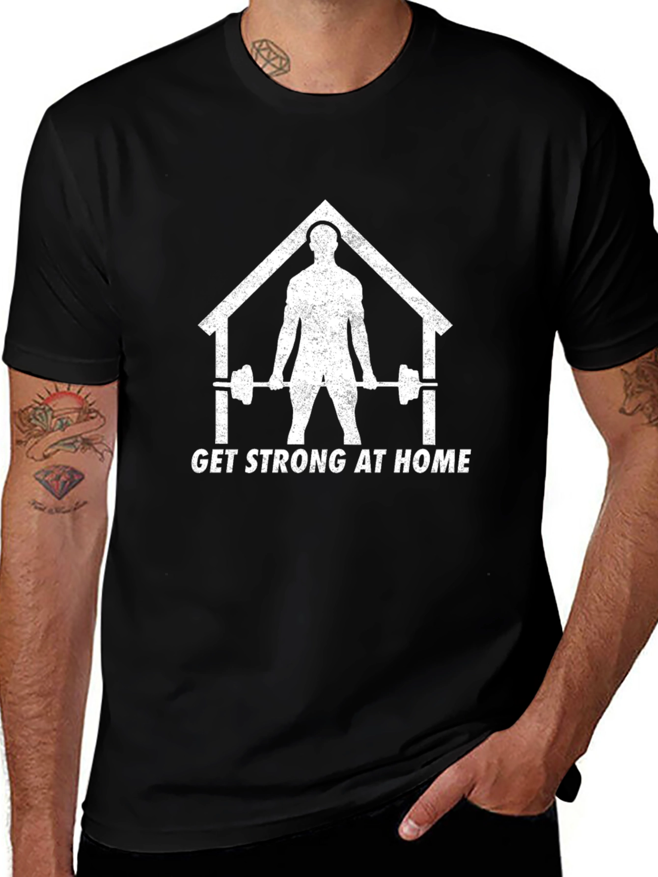 Get Strong At Home Black T-Shirt - Weightlifting