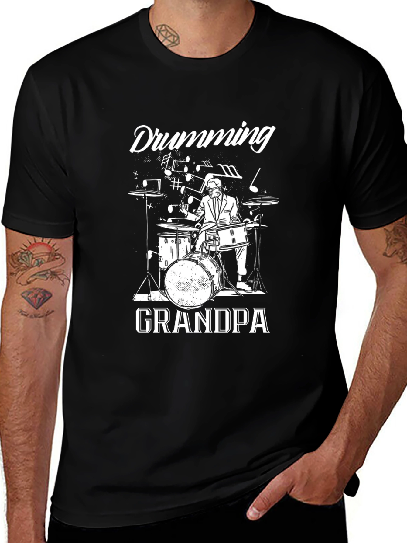 Drumming Grandpa T-Shirt - Black Cotton Tee