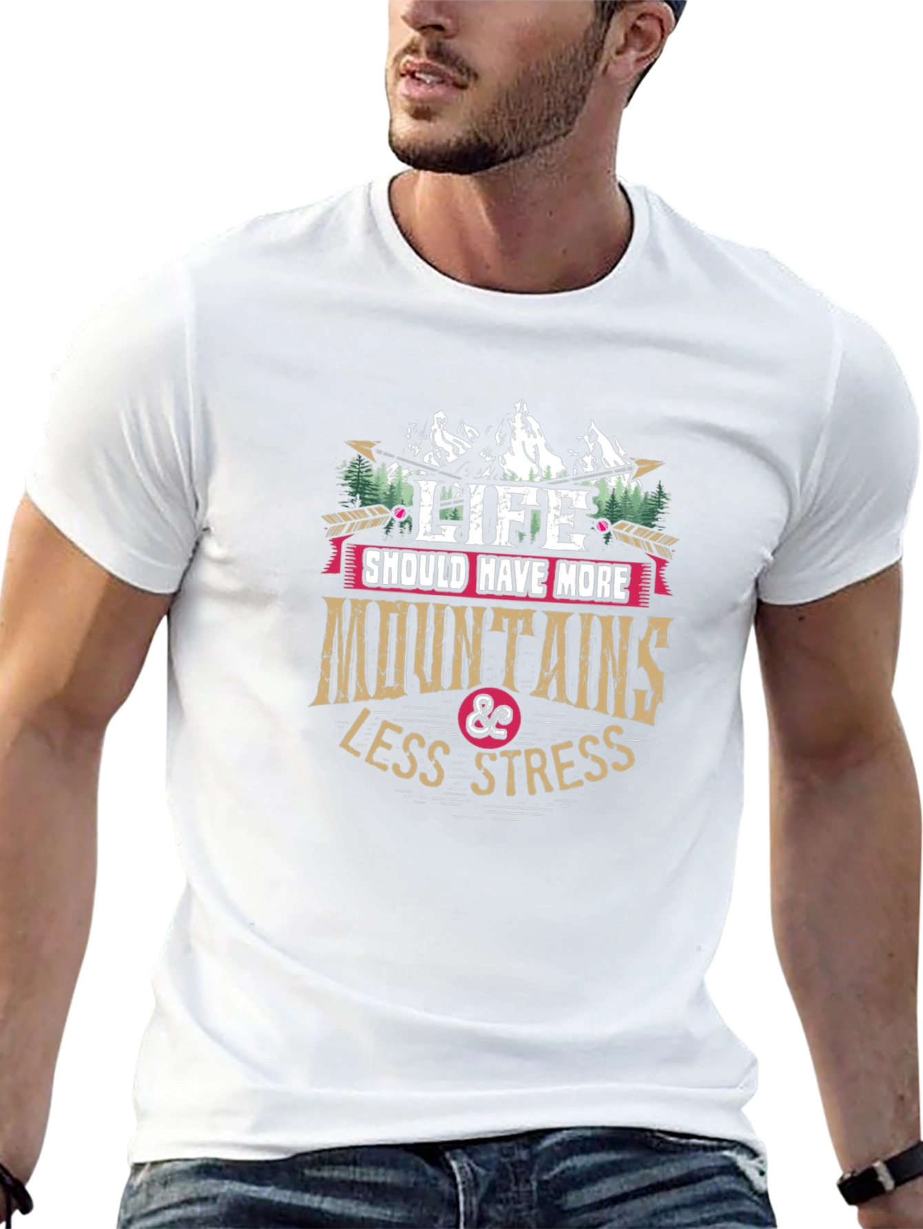 Mountains & Less Stress Graphic T-Shirt