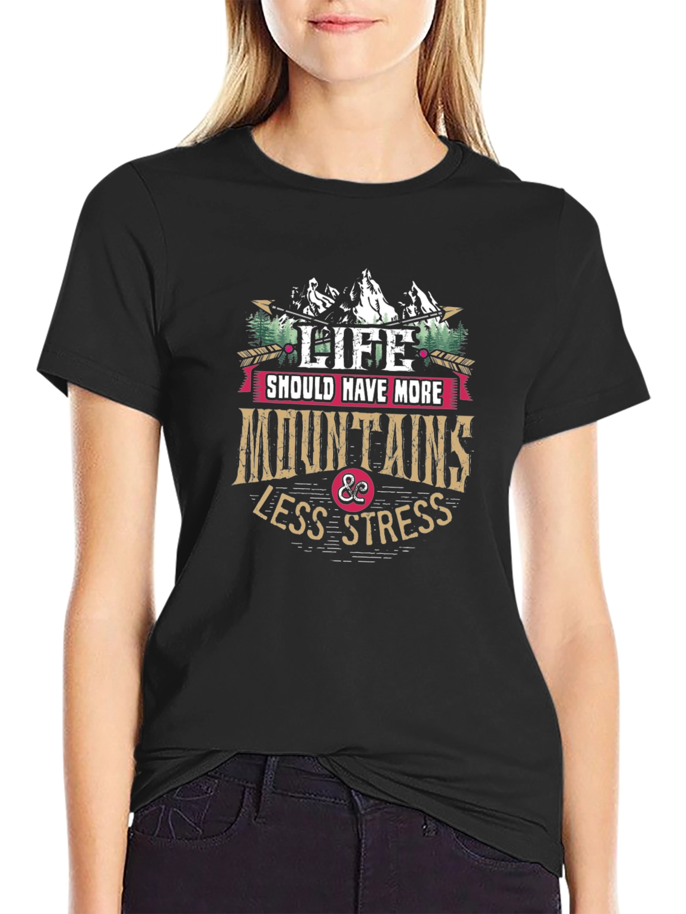 Mountains & Less Stress Graphic T-Shirt