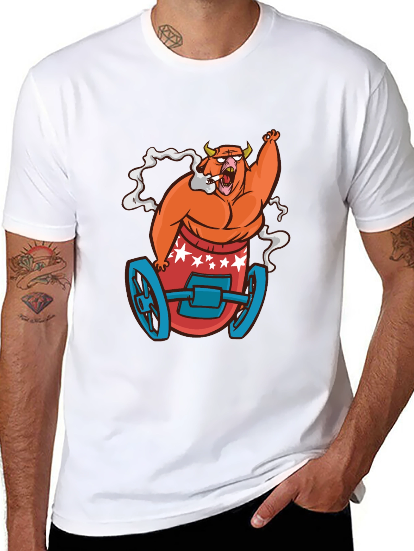 Cartoon Bull on Wheels Graphic Tee