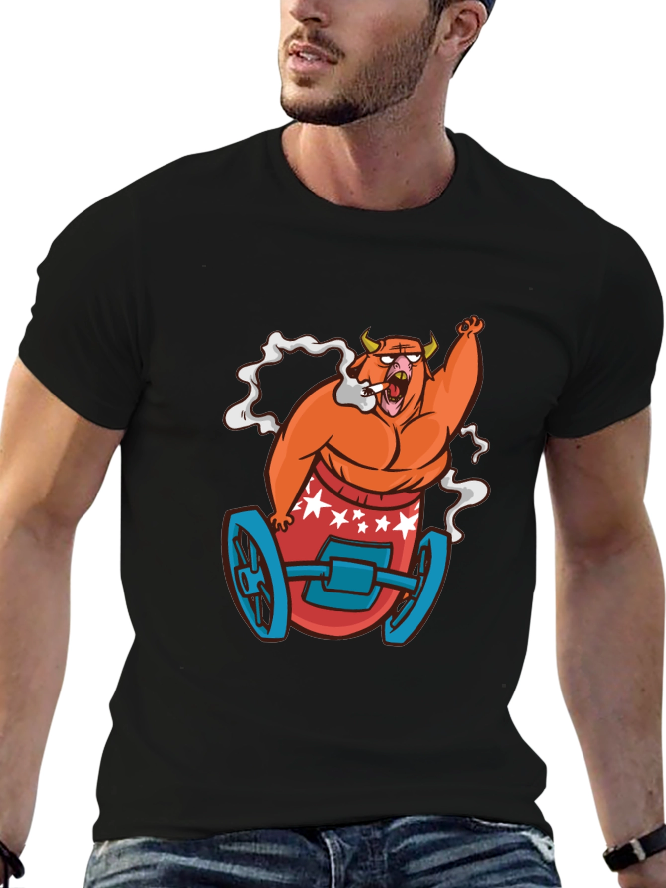 Cartoon Bull on Wheels Graphic Tee
