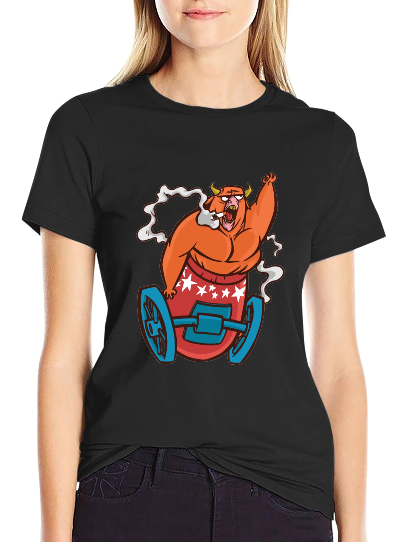 Cartoon Bull on Wheels Graphic Tee