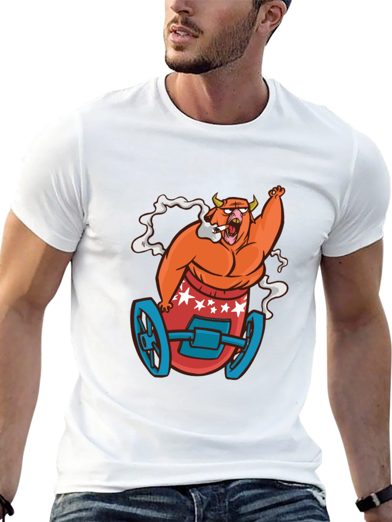 Cartoon Bull on Wheels Graphic Tee