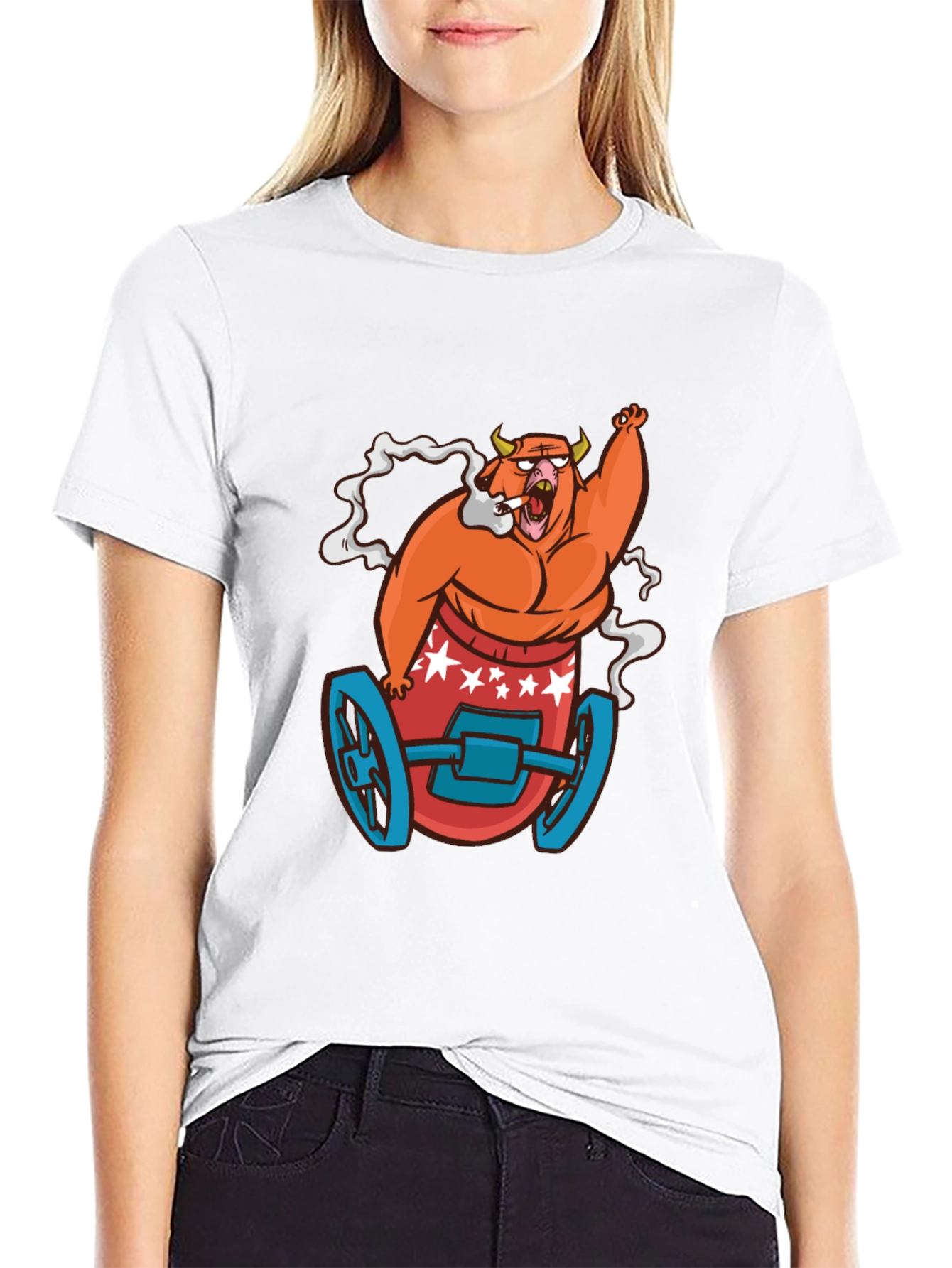 Cartoon Bull on Wheels Graphic Tee