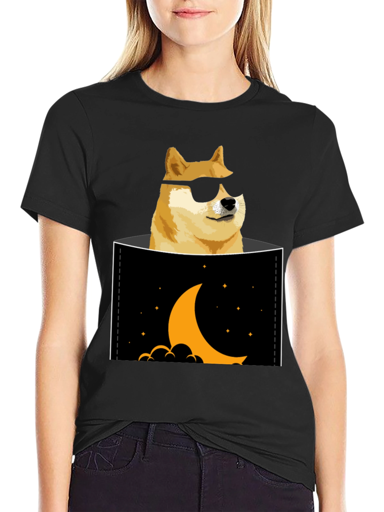 Doge to the Moon Black T-Shirt