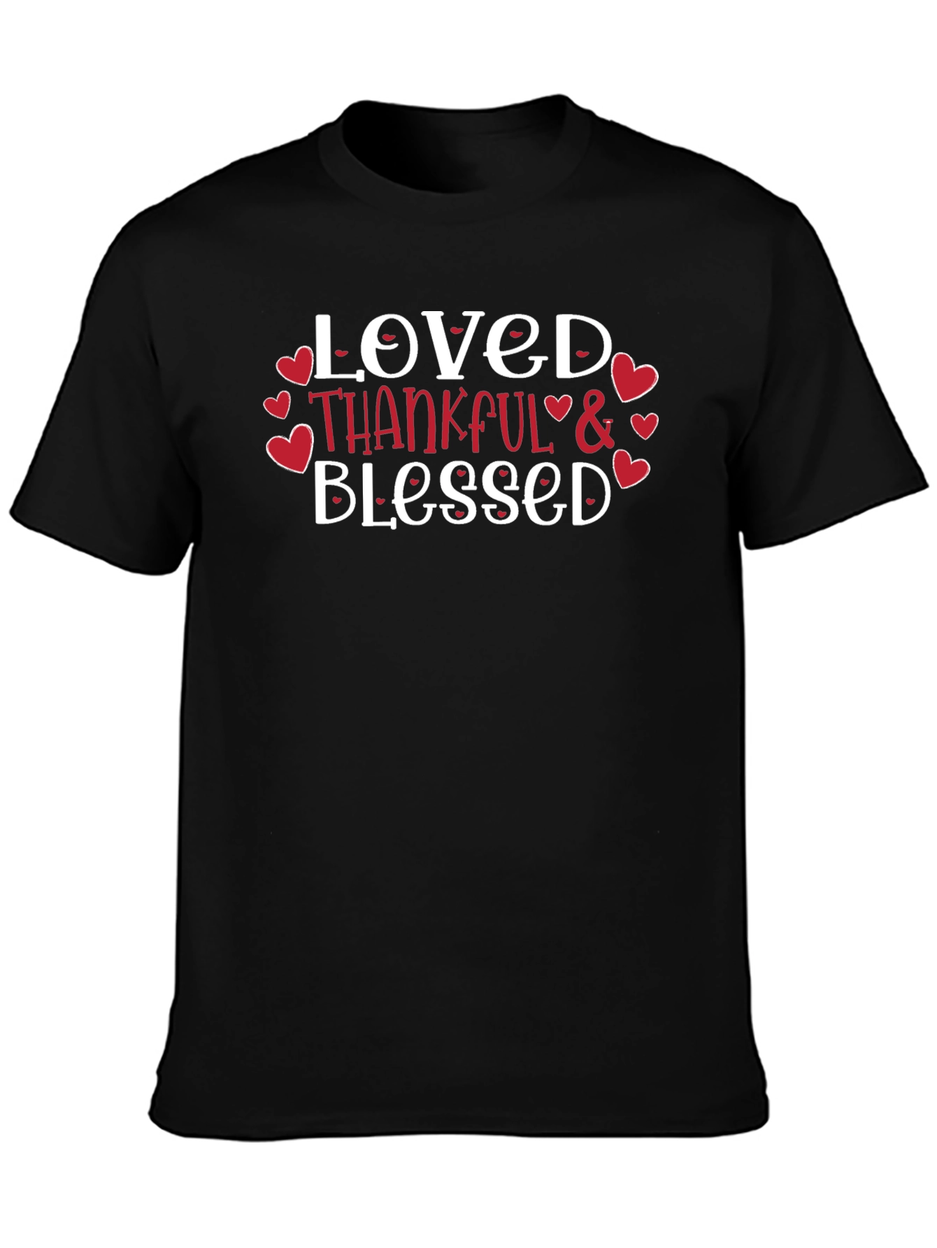 Loved Thankful Blessed Graphic Tee - Black Cotton