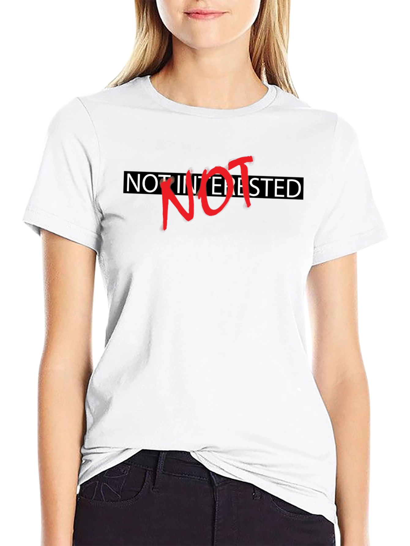 Not Interested Sarcastic Graphic Tee - Black