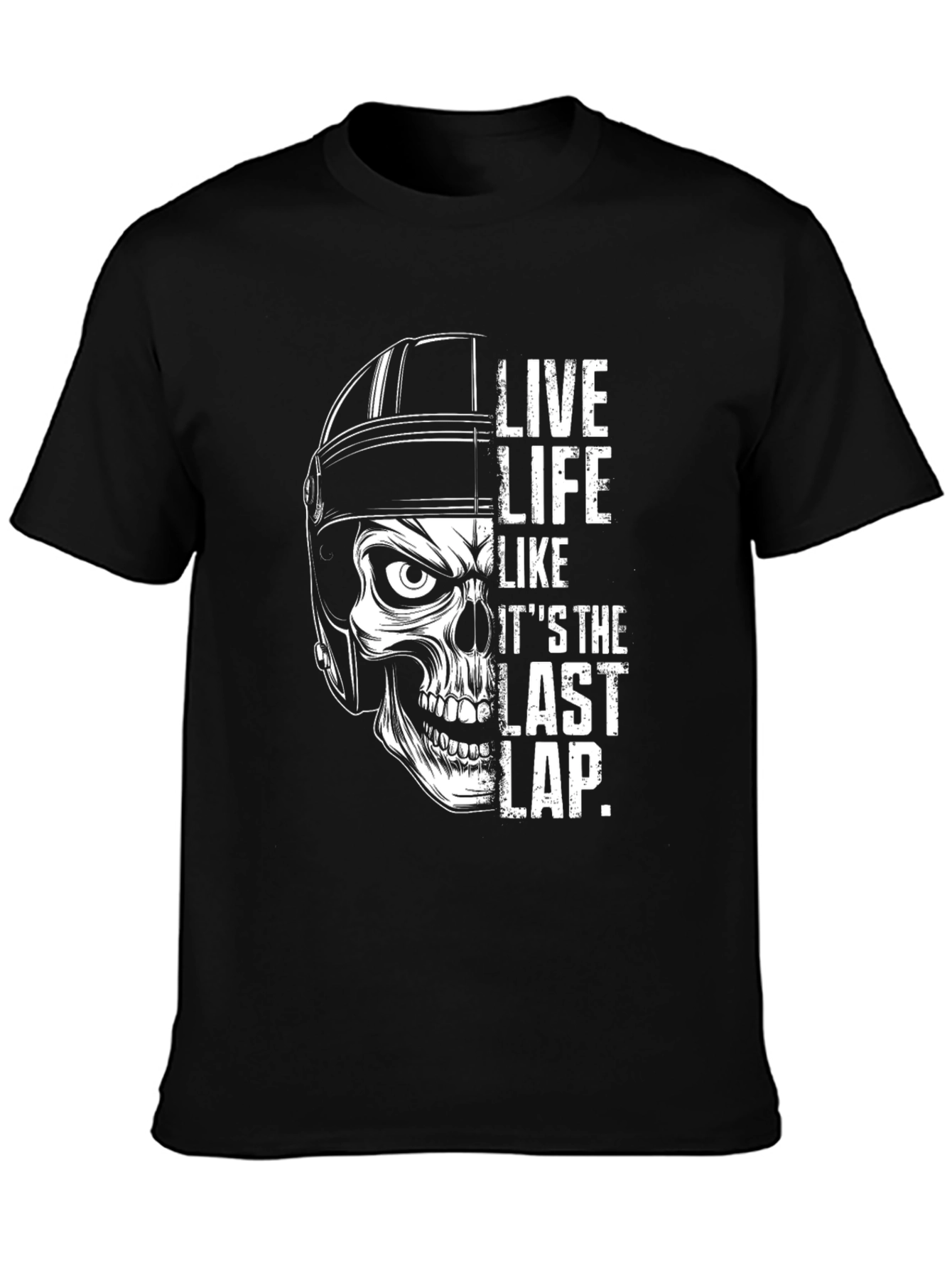 Live Life Last Lap Skull Graphic Tee - Black