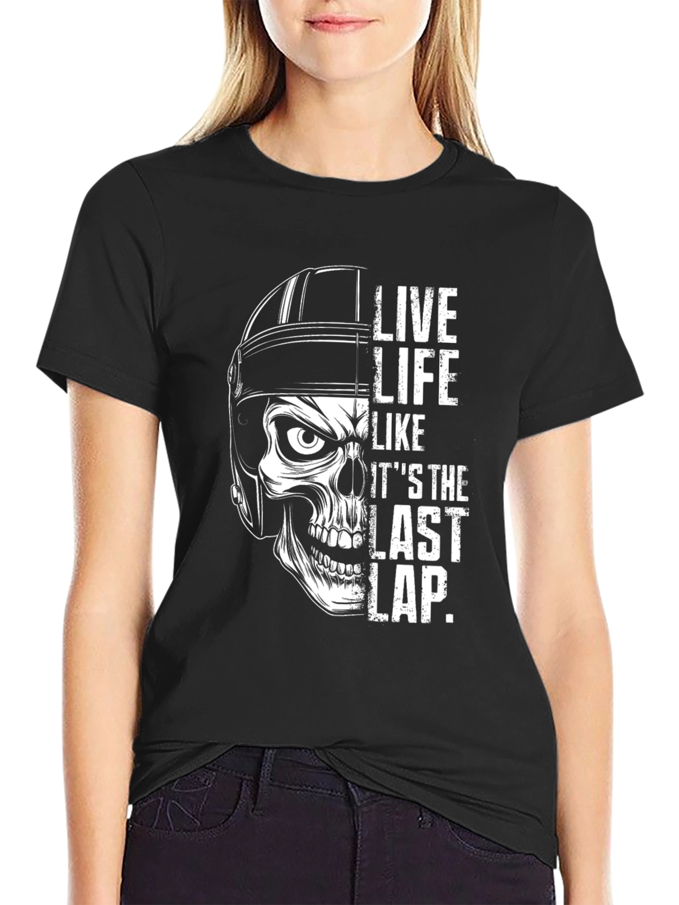 Live Life Last Lap Skull Graphic Tee - Black