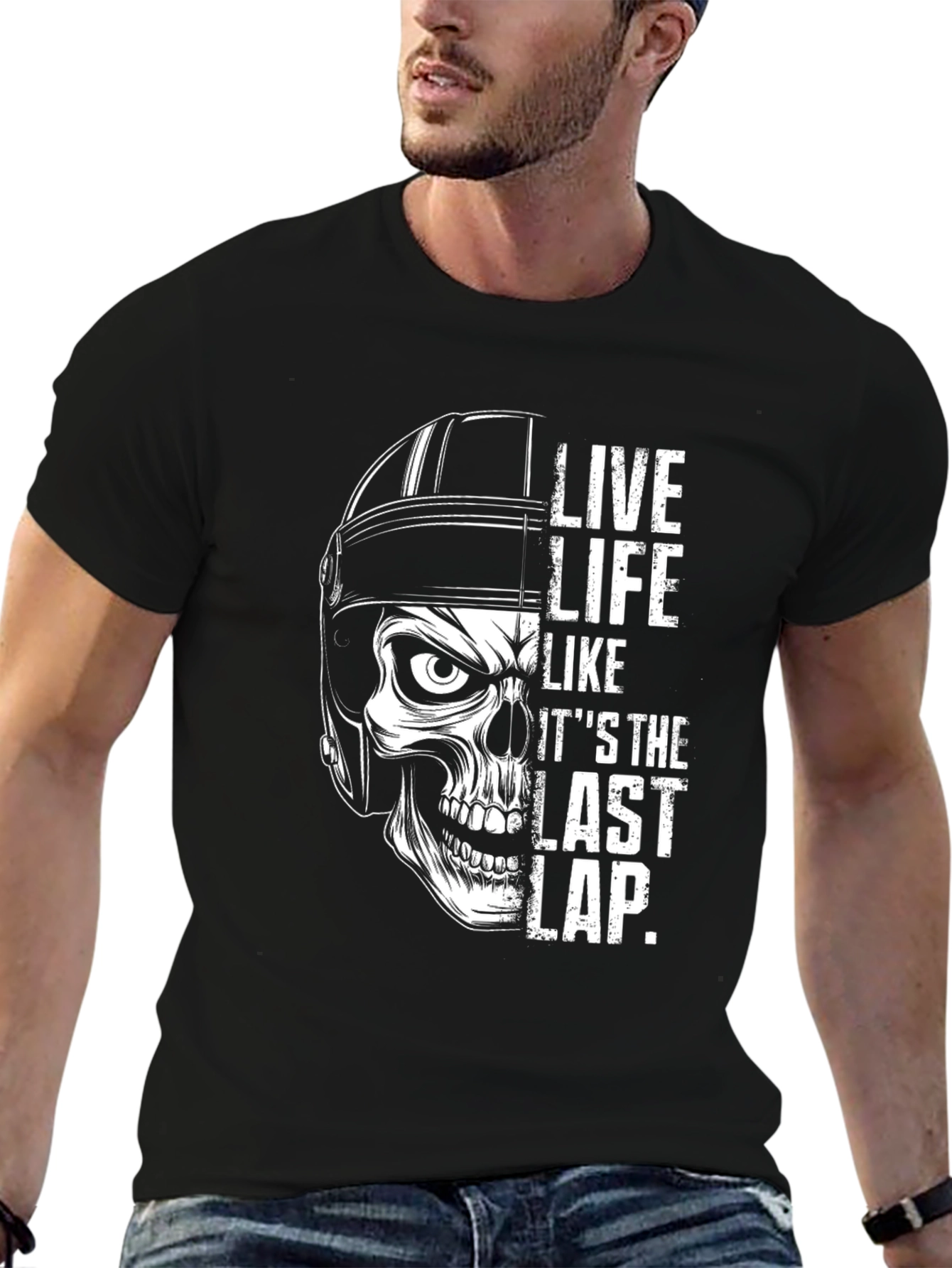 Live Life Last Lap Skull Graphic Tee - Black