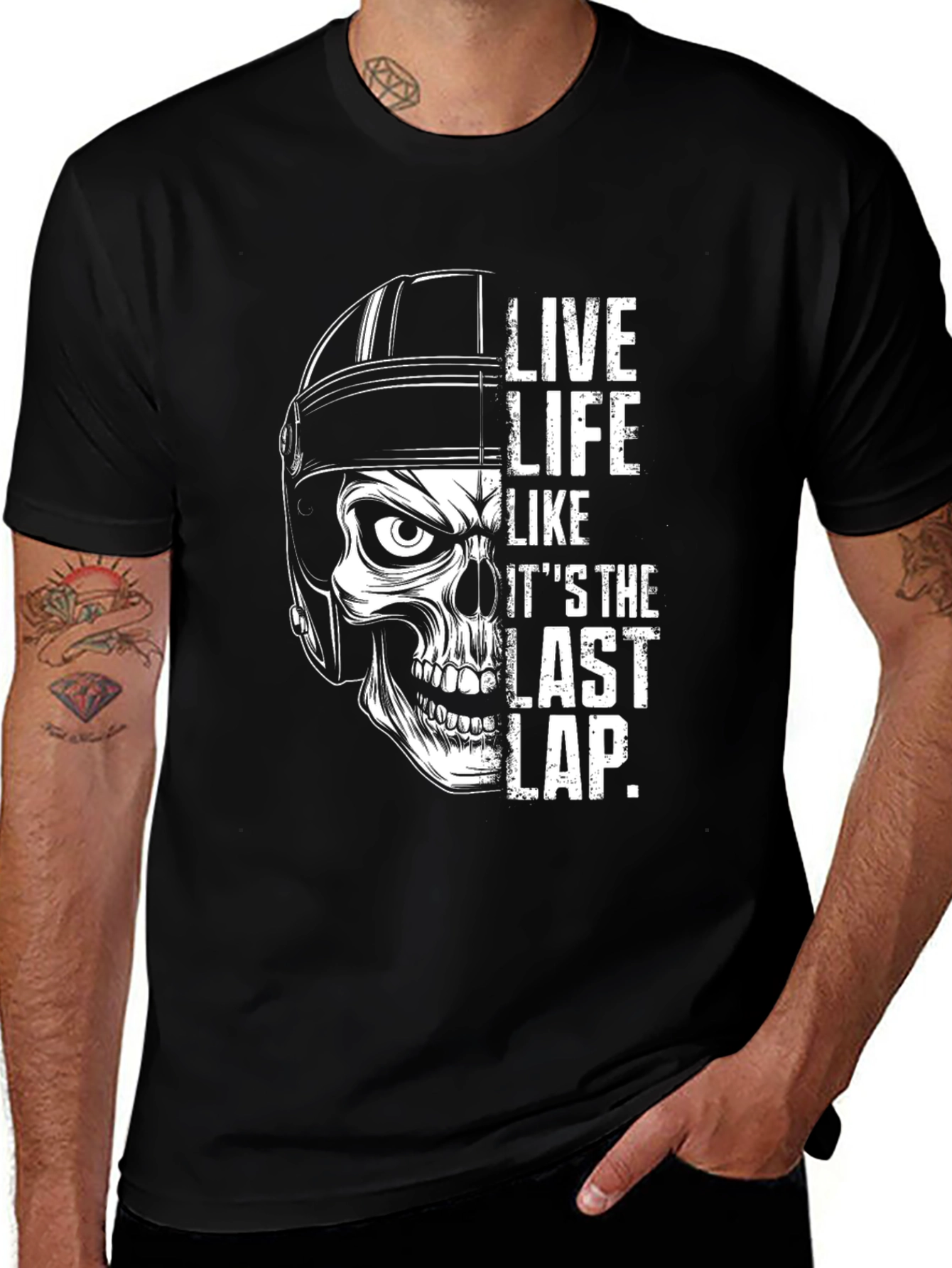 Live Life Last Lap Skull Graphic Tee - Black