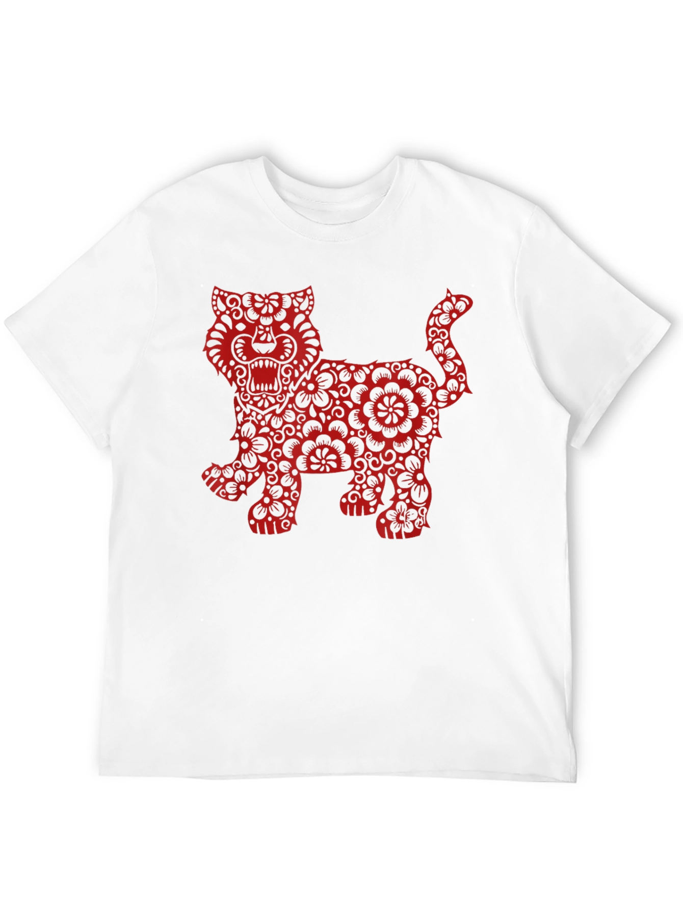 Floral Tiger Graphic Print Black T-Shirt