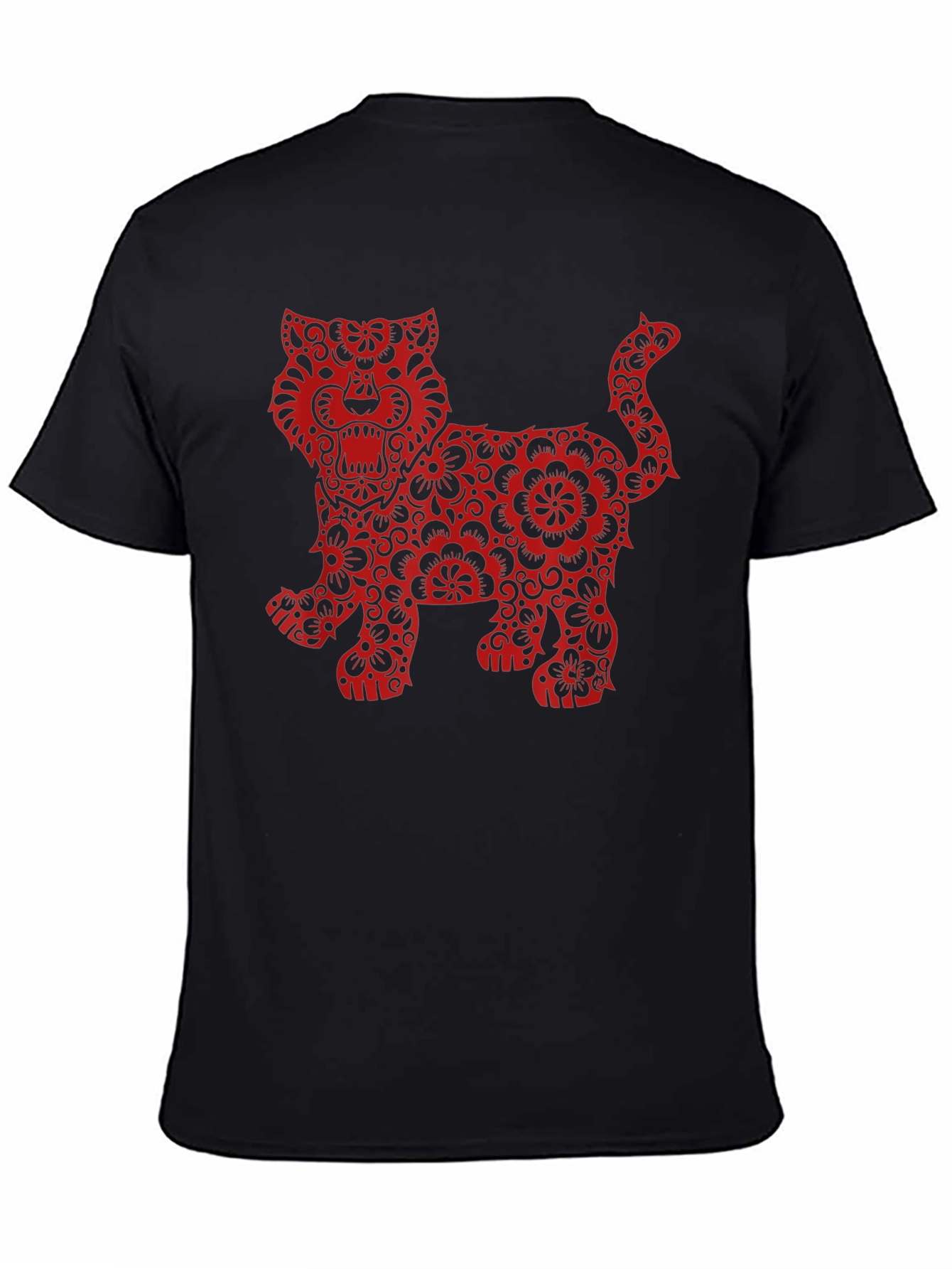 Floral Tiger Graphic Print Black T-Shirt